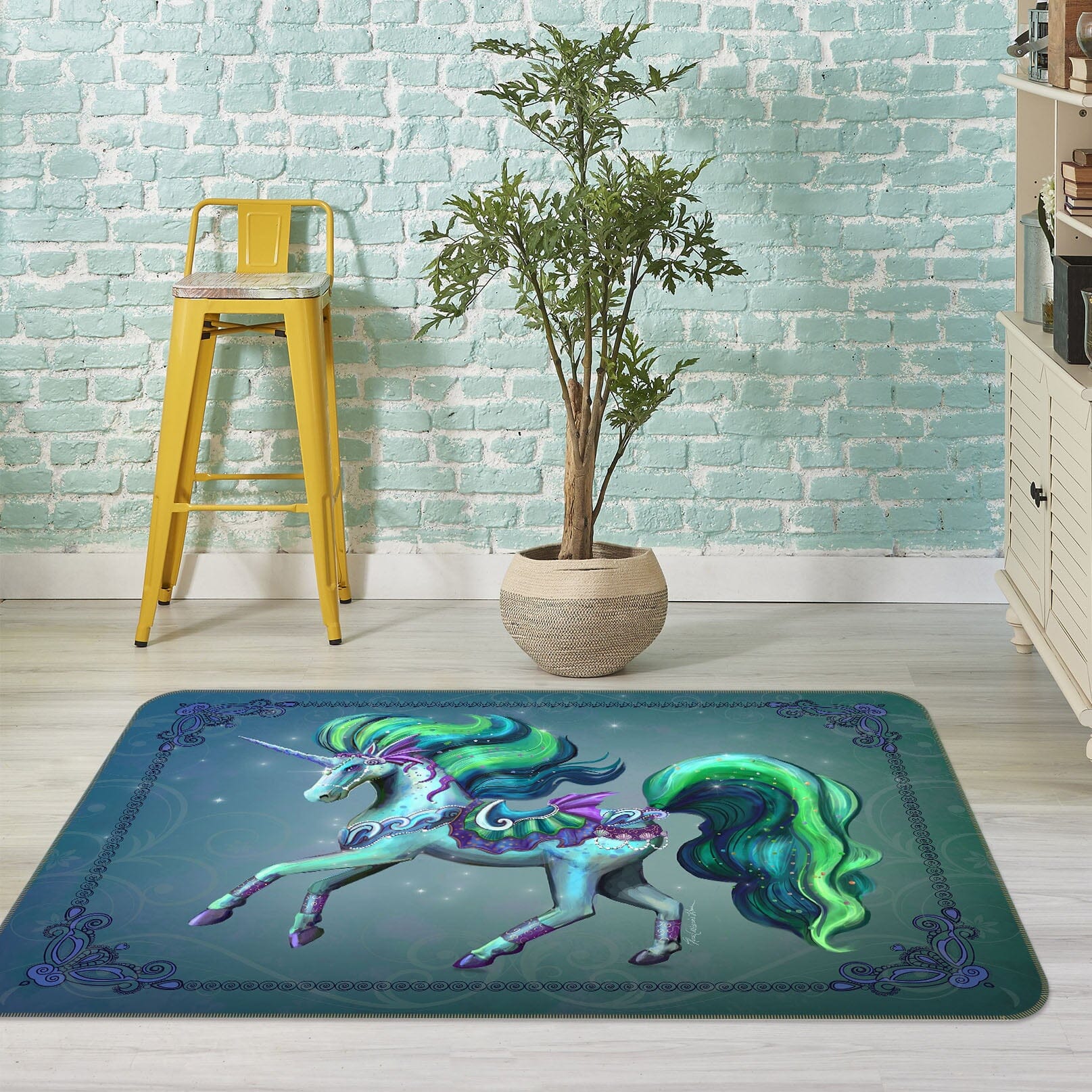 3D Green Unicorn 3015 Rose Catherine Khan Rug Non Slip Rug Mat Mat AJ Creativity Home