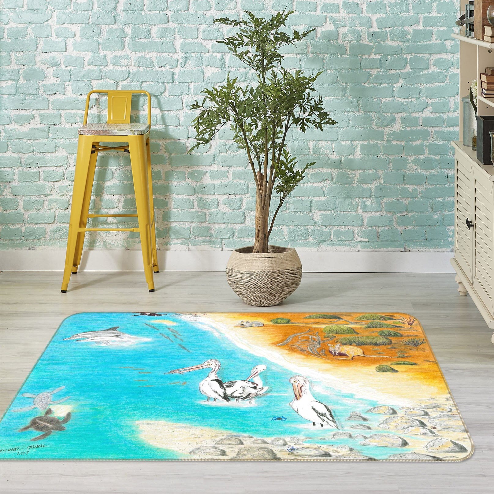 3D Beach Crane 1511 Michael Sewell Rug Non Slip Rug Mat Mat AJ Creativity Home