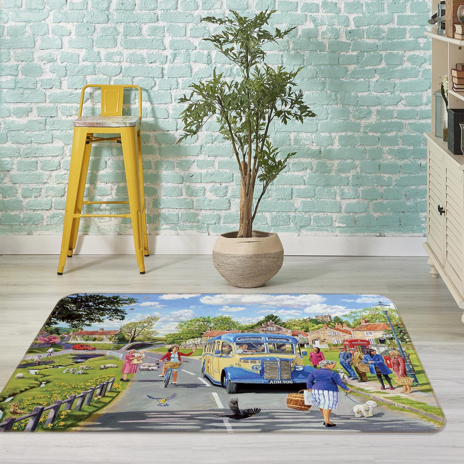 3D The Village Bus Stop 1122 Trevor Mitchell Rug Non Slip Rug Mat Mat AJ Creativity Home