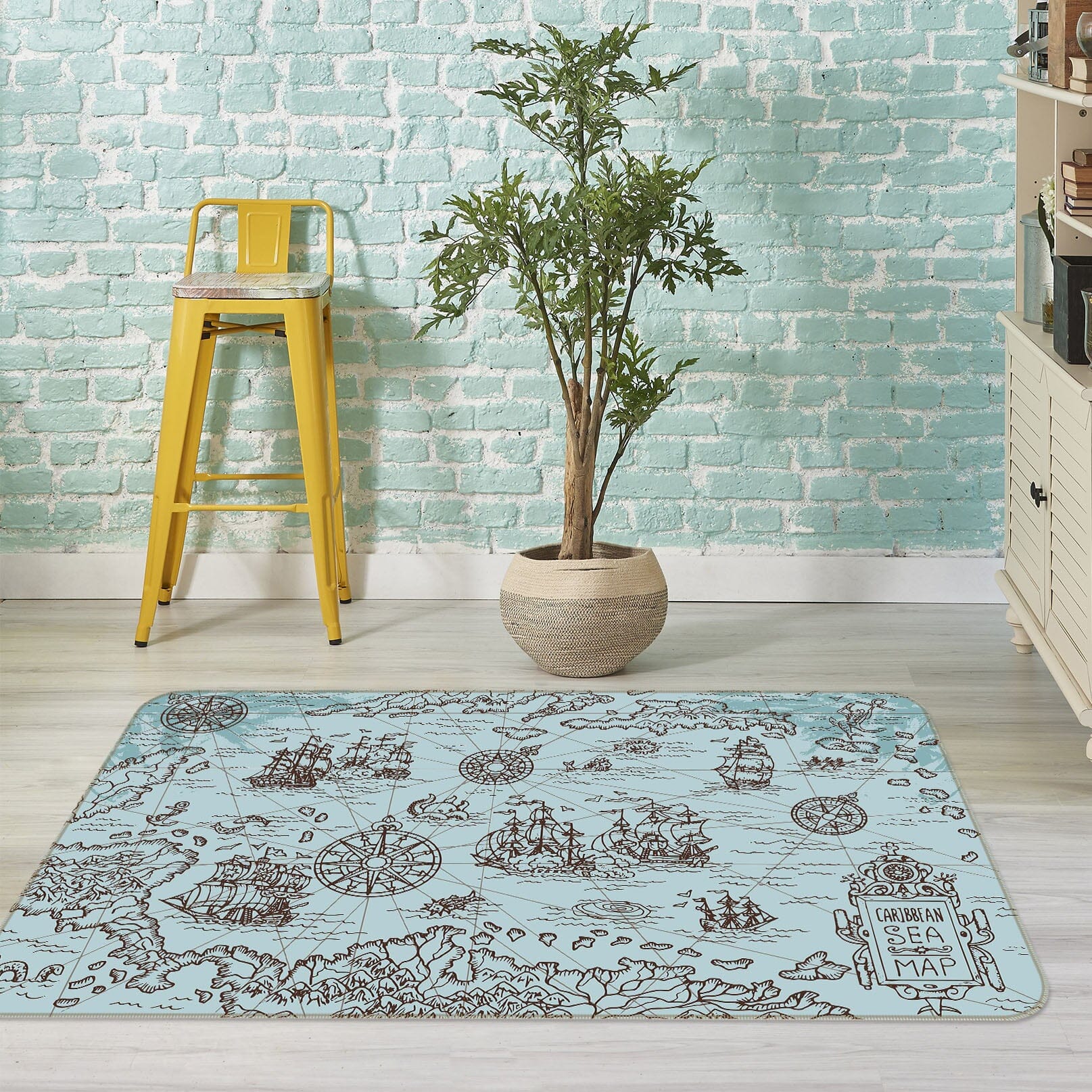 3D Sketch Boat 287 World Map Non Slip Rug Mat Mat AJ Creativity Home