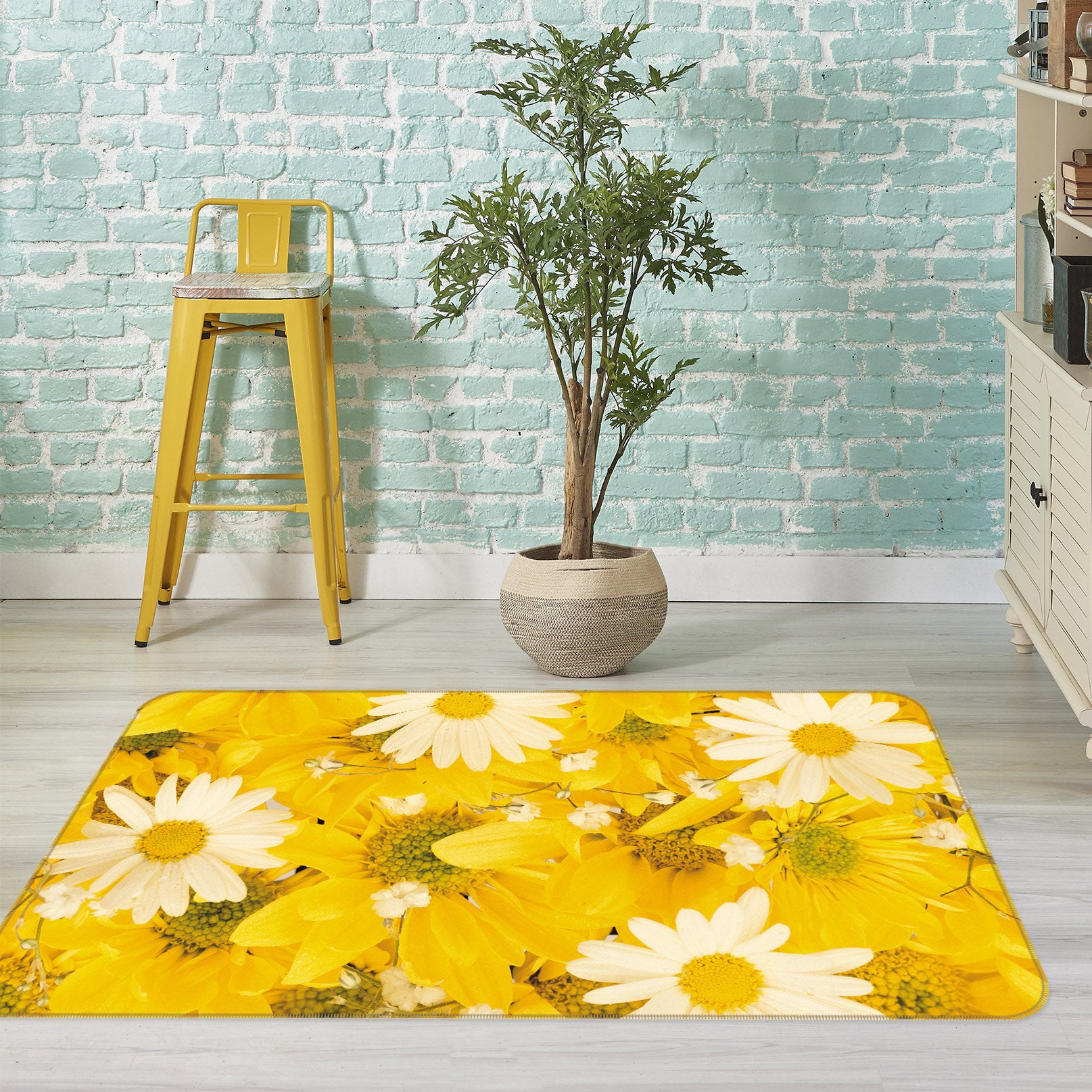 3D Yellow Flowers 75265 Non Slip Rug Mat