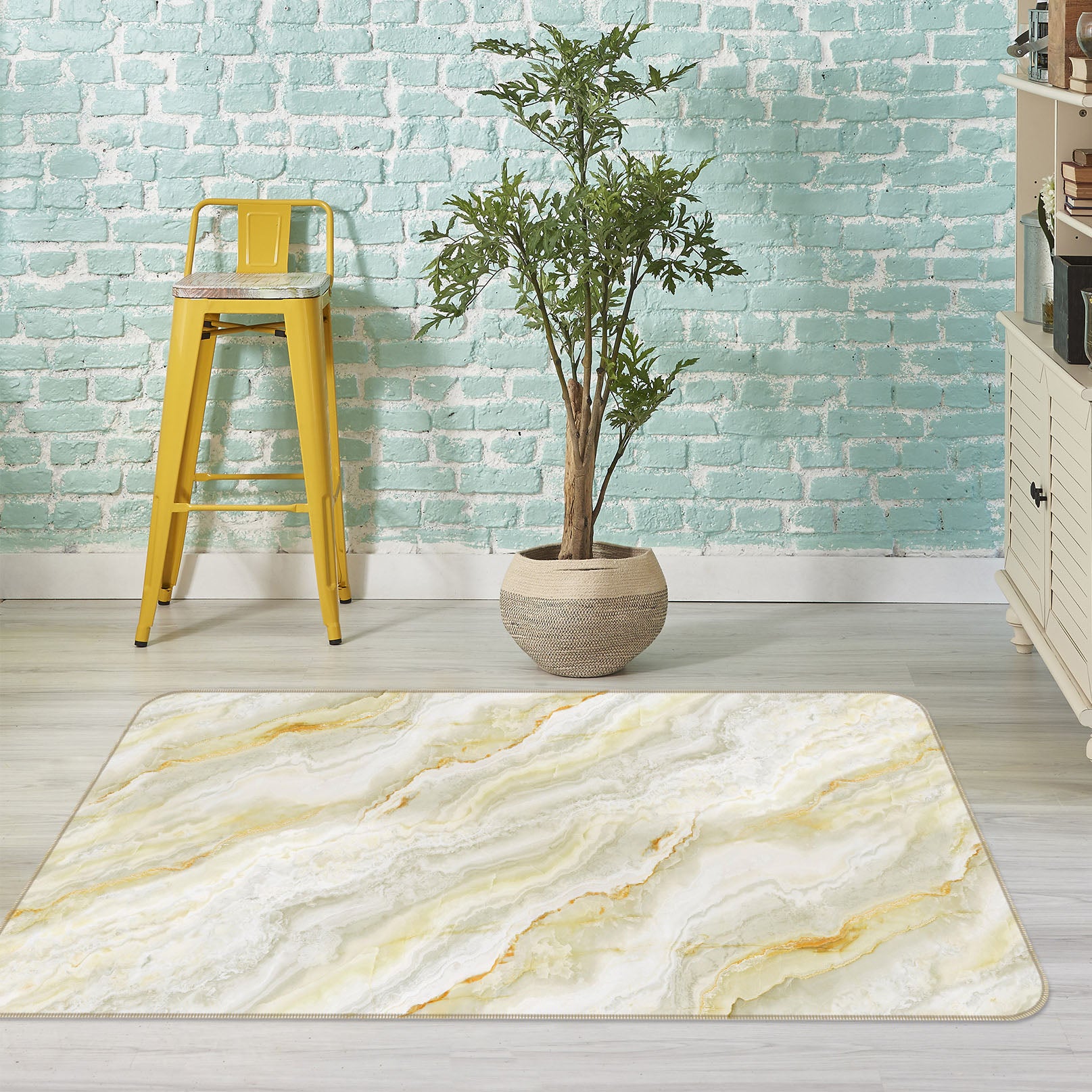 3D Light Yellow Marble Pattern 27111 Non Slip Rug Mat