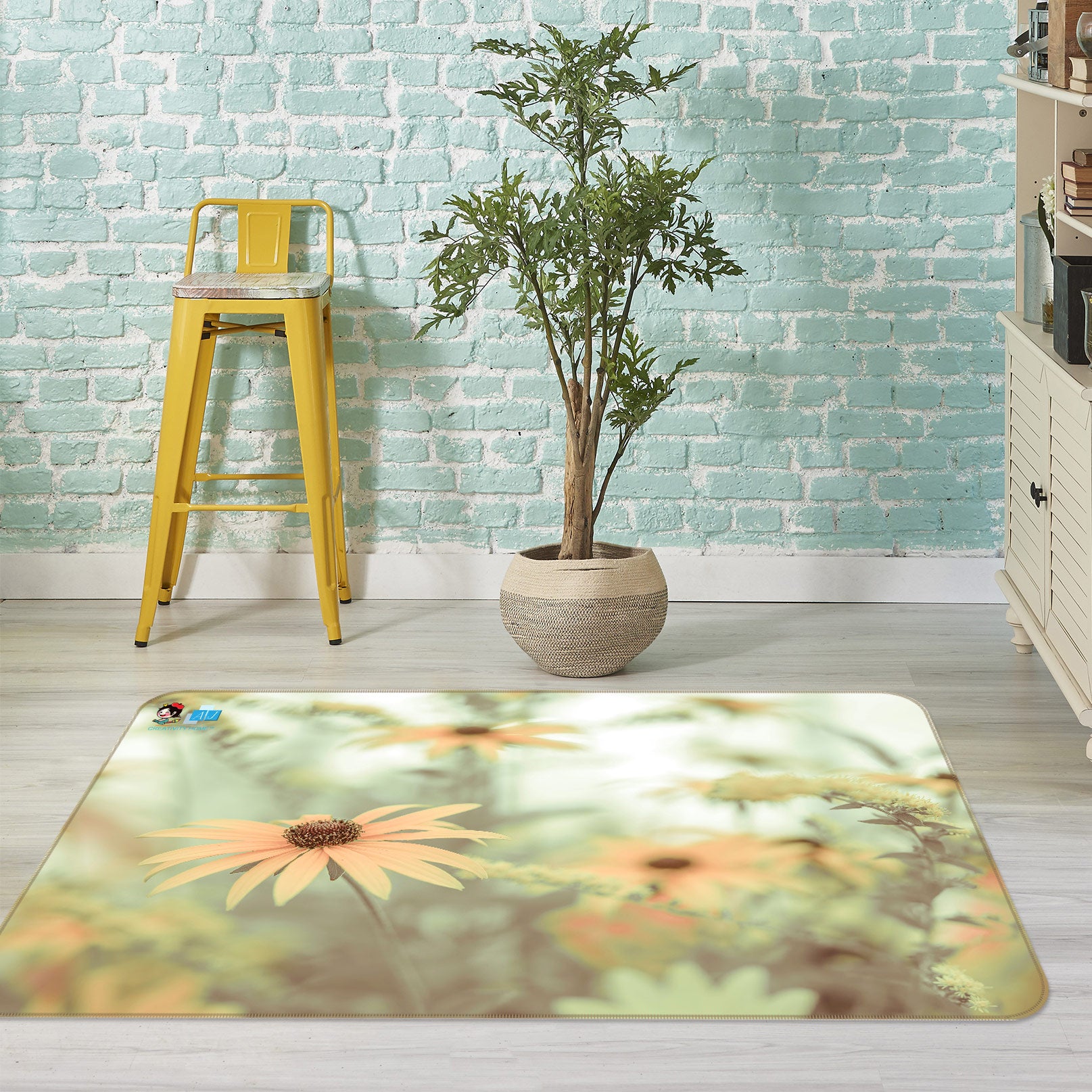 3D Orange Daisy 6814 Assaf Frank Rug Non Slip Rug Mat