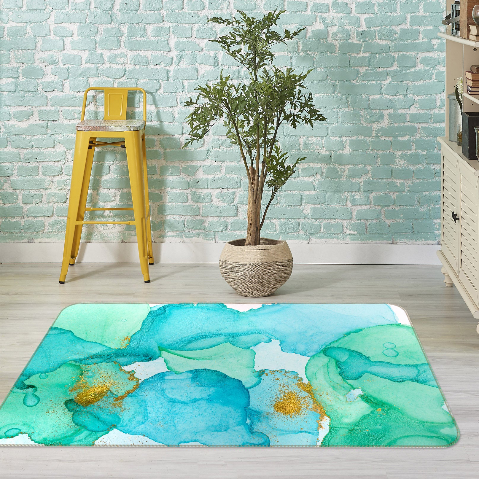 3D Light Green Pattern 29159 Non Slip Rug Mat