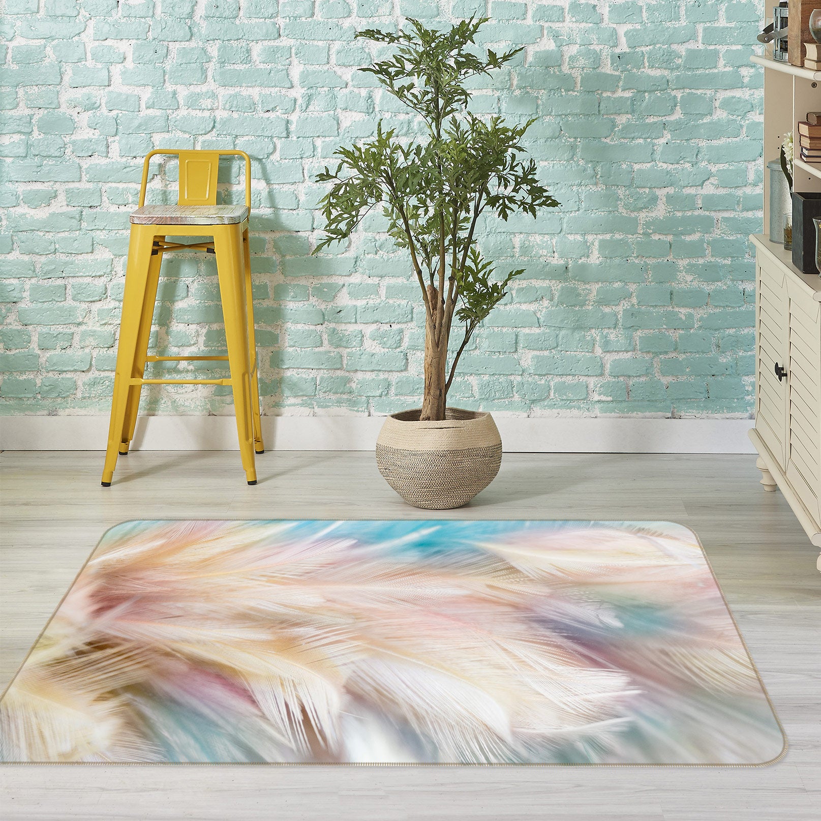 3D Feather Pattern 30021 Non Slip Rug Mat