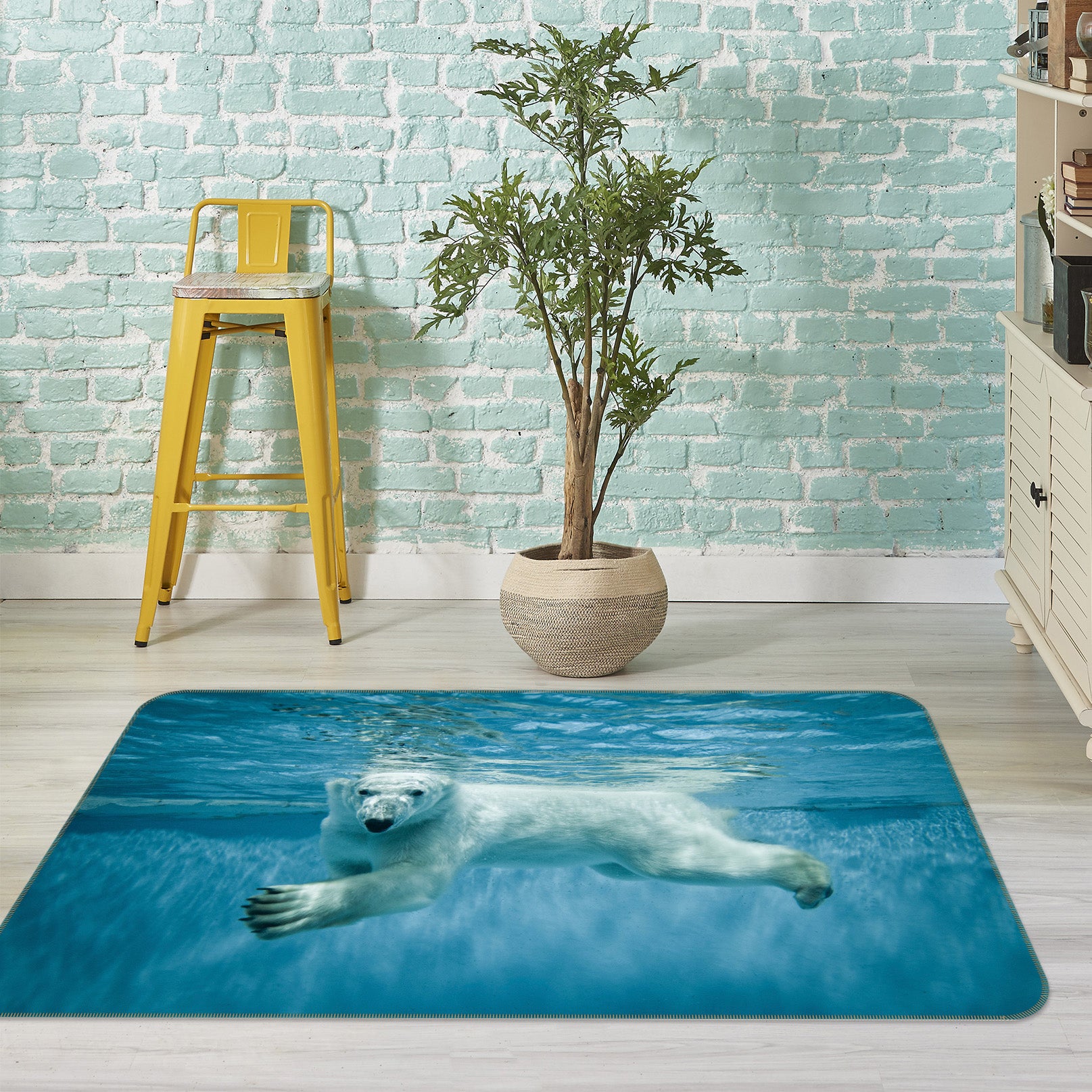 3D White Bear Swimming 123 Animal Non Slip Rug Mat