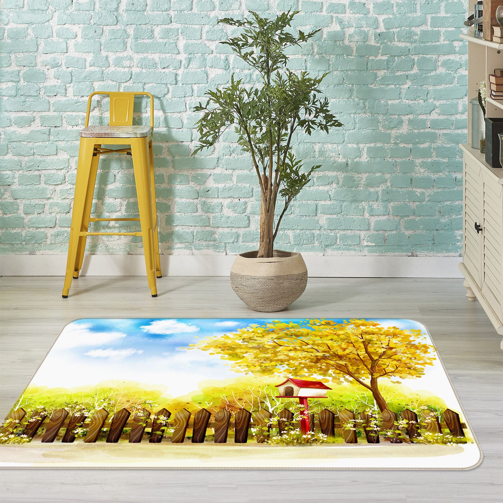 3D Tree Fence 33129 Non Slip Rug Mat