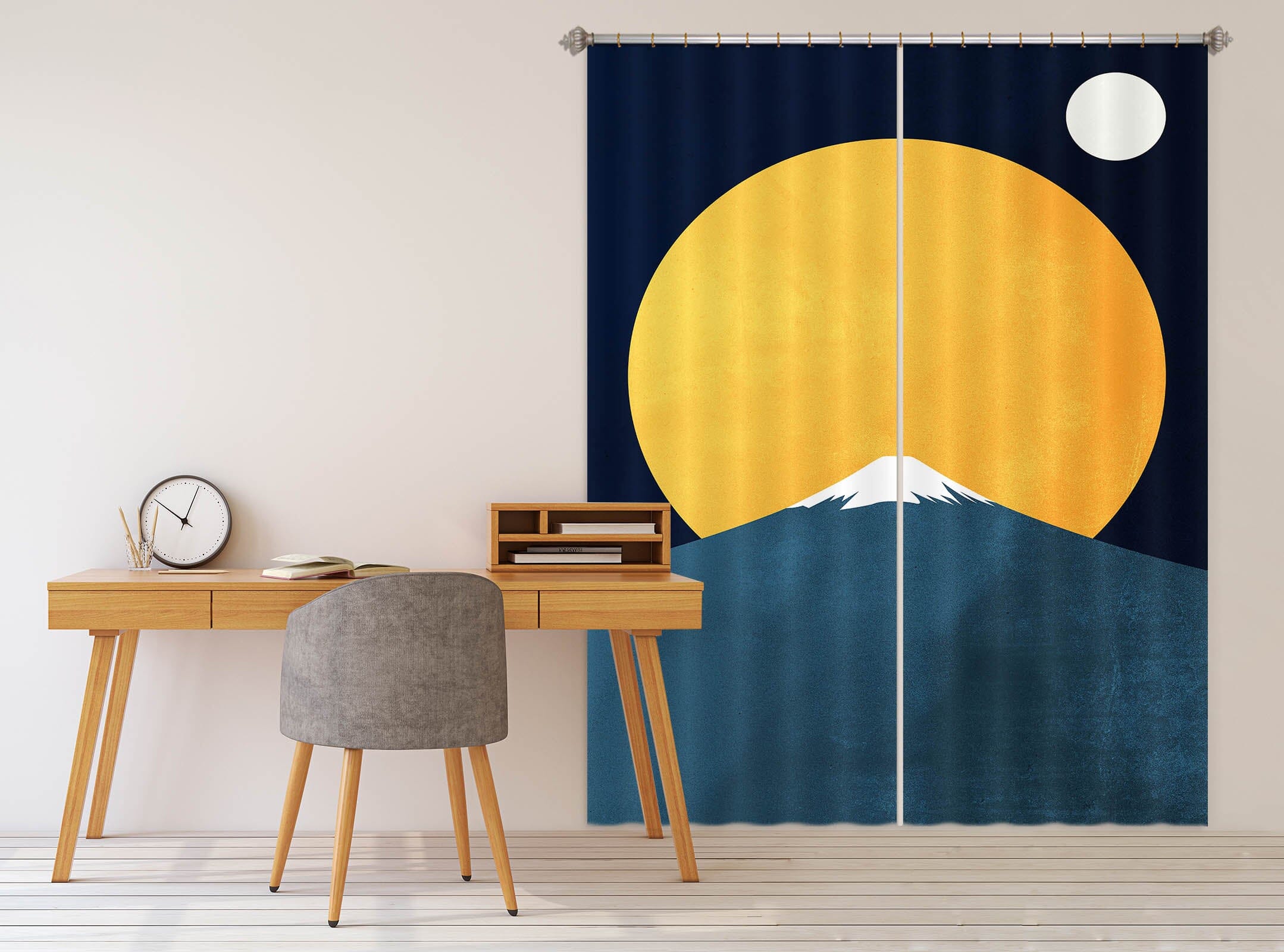 3D Yellow Moon 1053 Boris Draschoff Curtain Curtains Drapes Curtains AJ Creativity Home