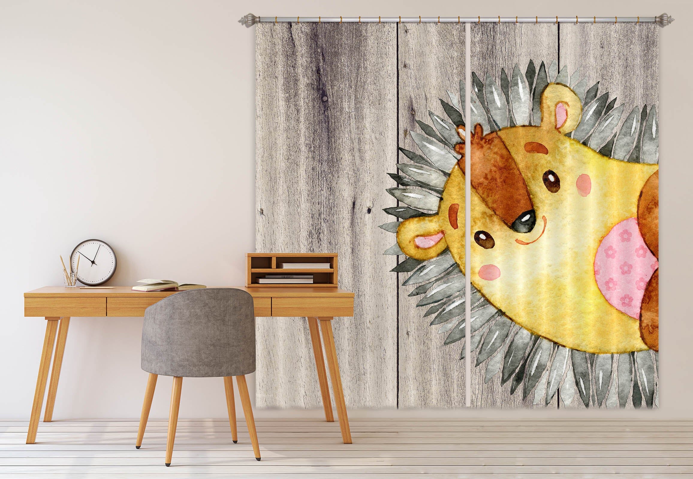 3D Yellow Hedgehog 158 Uta Naumann Curtain Curtains Drapes Curtains AJ Creativity Home