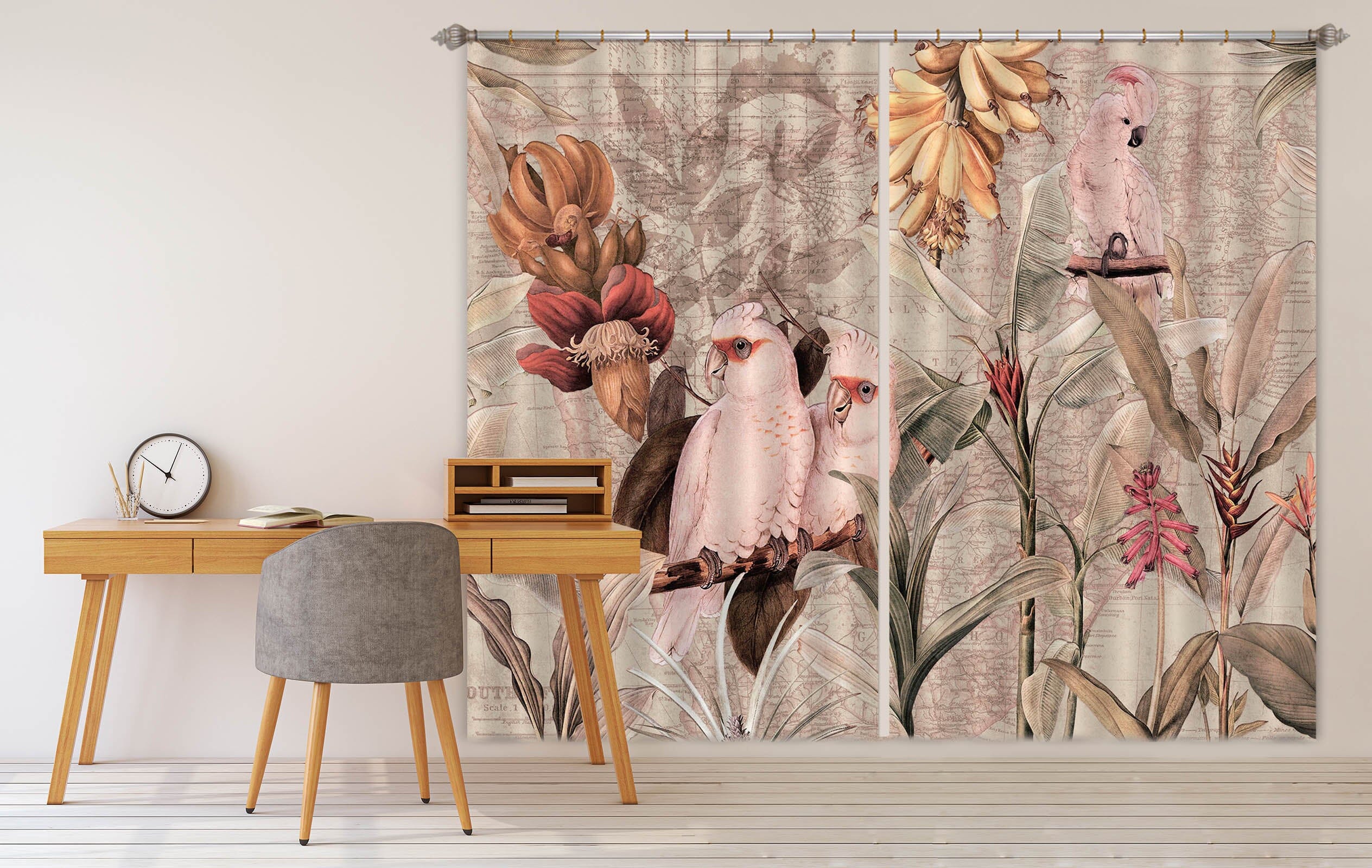 3D Banana Parrot 205 Uta Naumann Curtain Curtains Drapes Curtains AJ Creativity Home