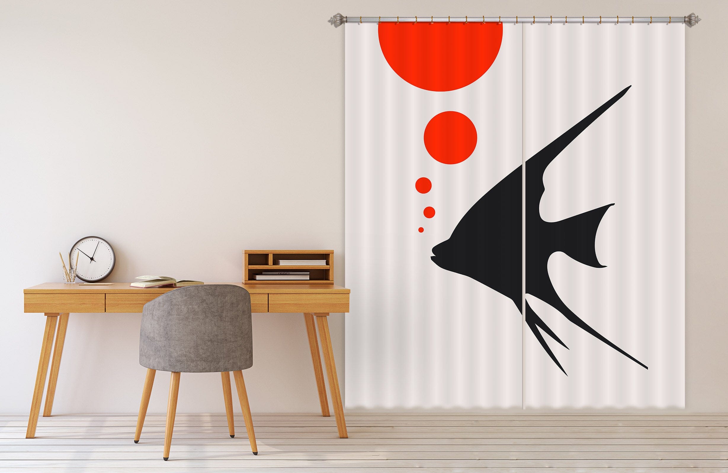 3D Black Fish 1015 Boris Draschoff Curtain Curtains Drapes Curtains AJ Creativity Home