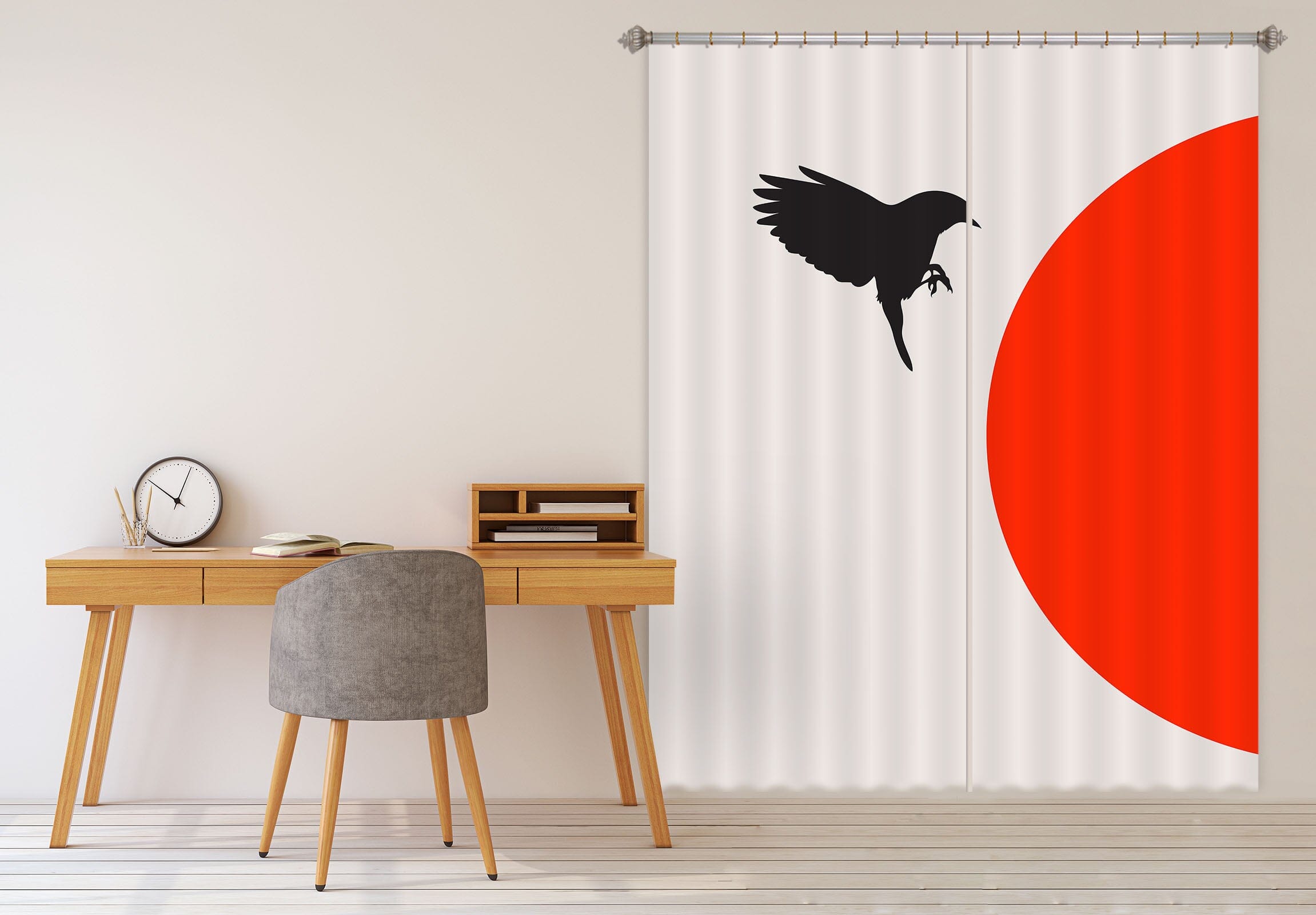3D Black Sparrow 1028 Boris Draschoff Curtain Curtains Drapes Curtains AJ Creativity Home