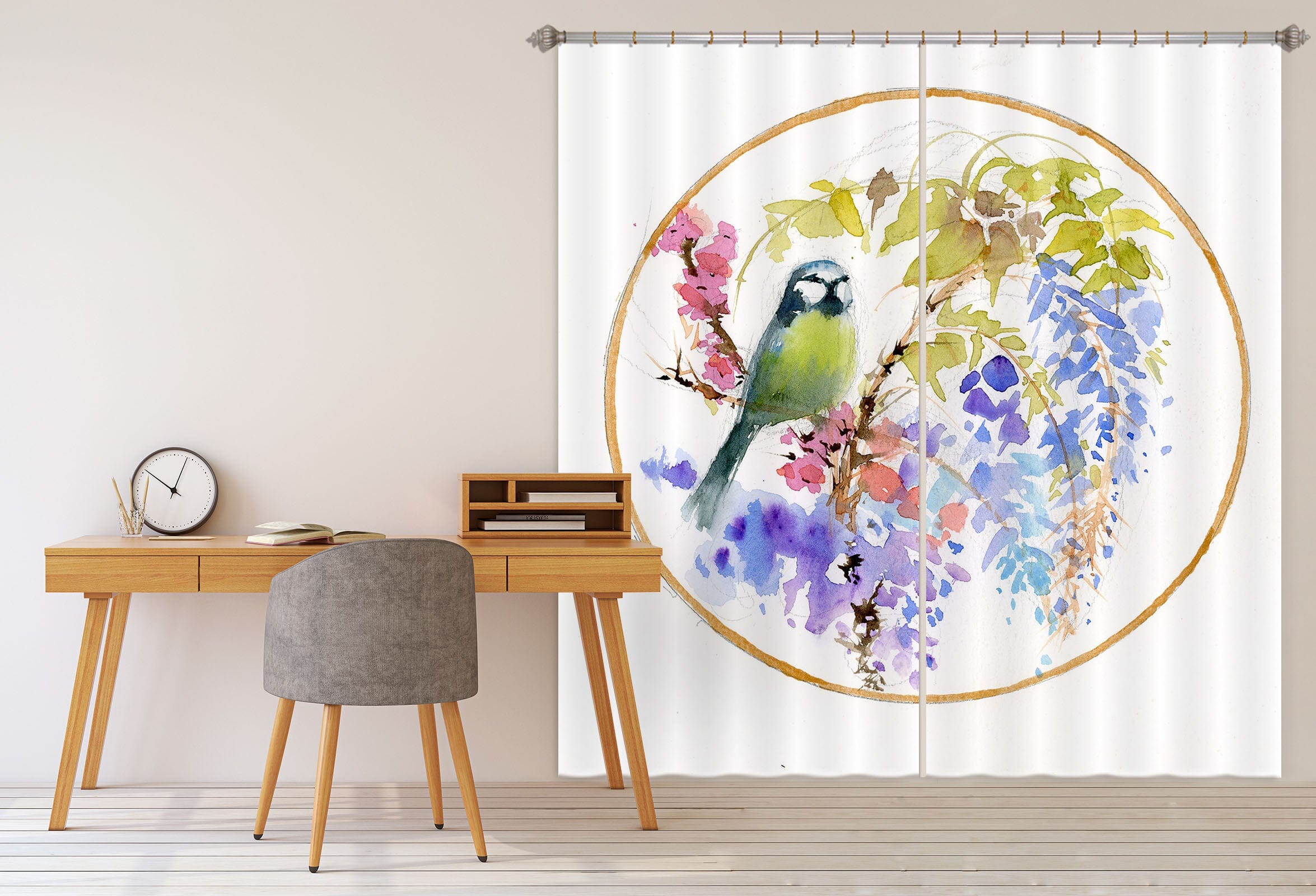 3D Embroidered Bird 001 Anne Farrall Doyle Curtain Curtains Drapes Curtains AJ Creativity Home