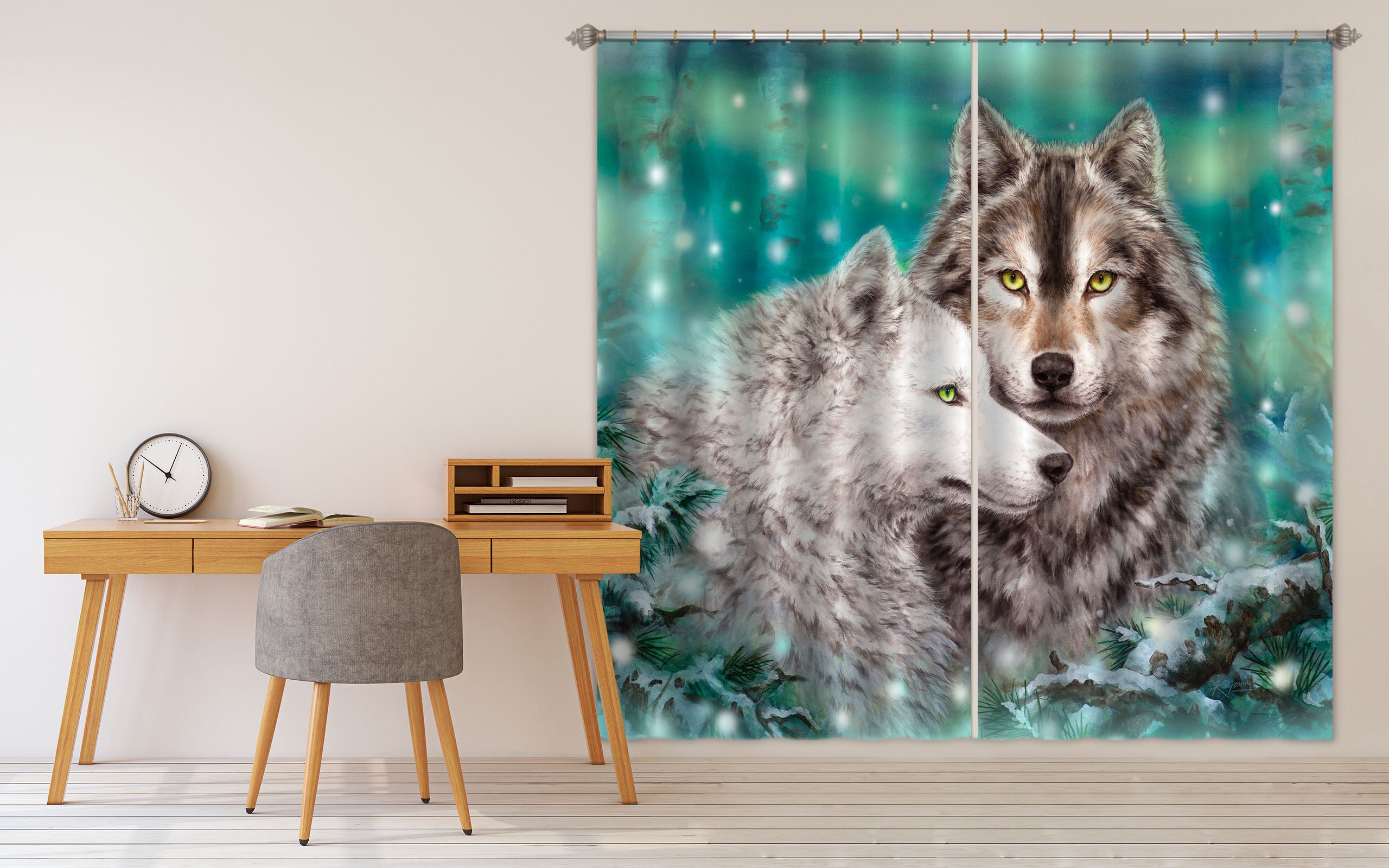3D Animal Wolf 9096 Kayomi Harai Curtain Curtains Drapes