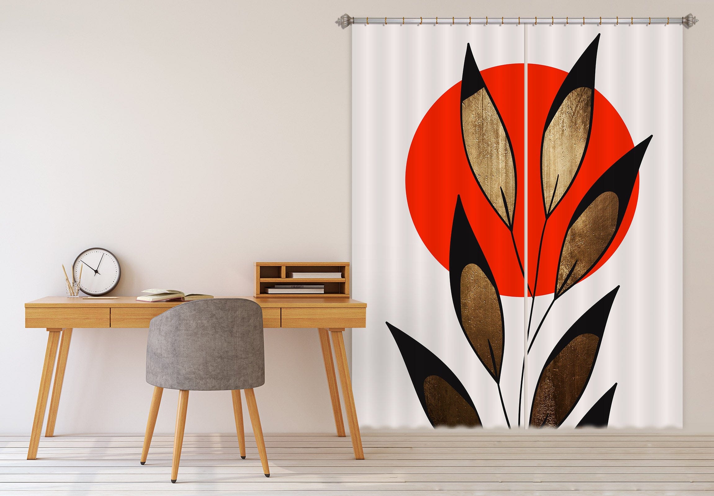 3D Red Sun Leaves 1023 Boris Draschoff Curtain Curtains Drapes Curtains AJ Creativity Home