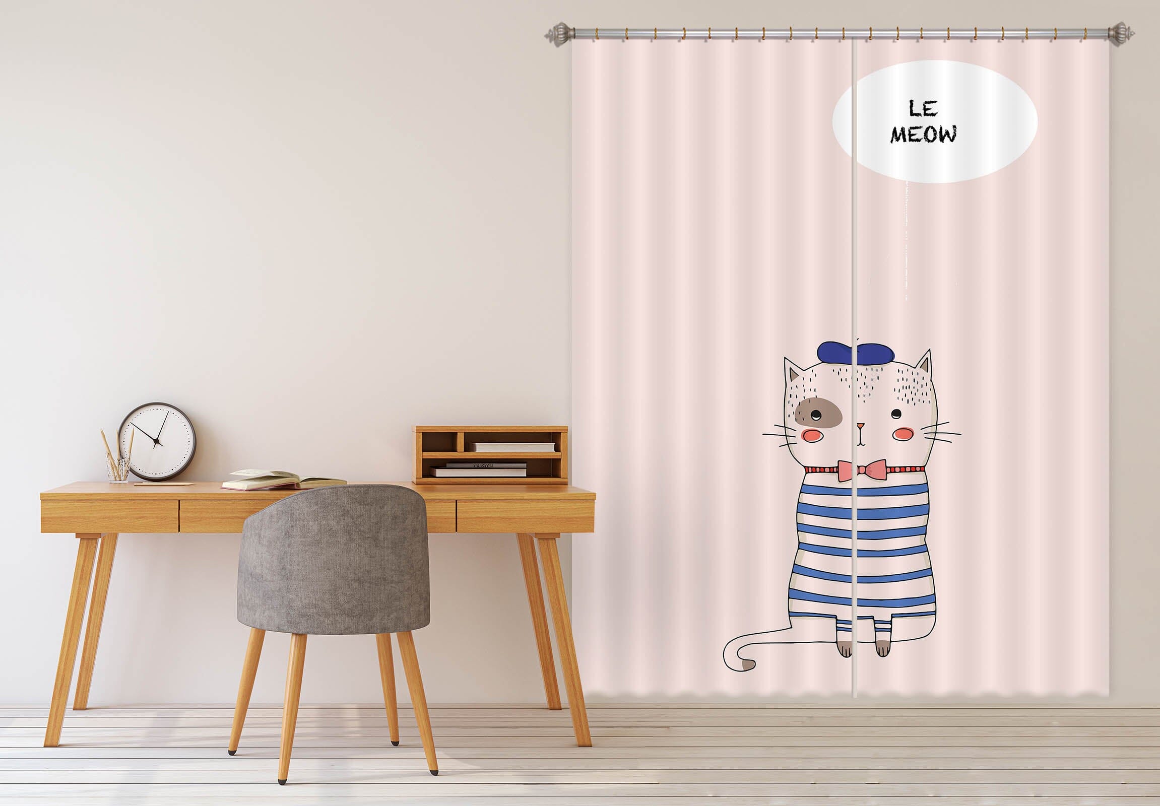 3D Blue Striped Kitten 1074 Boris Draschoff Curtain Curtains Drapes Curtains AJ Creativity Home