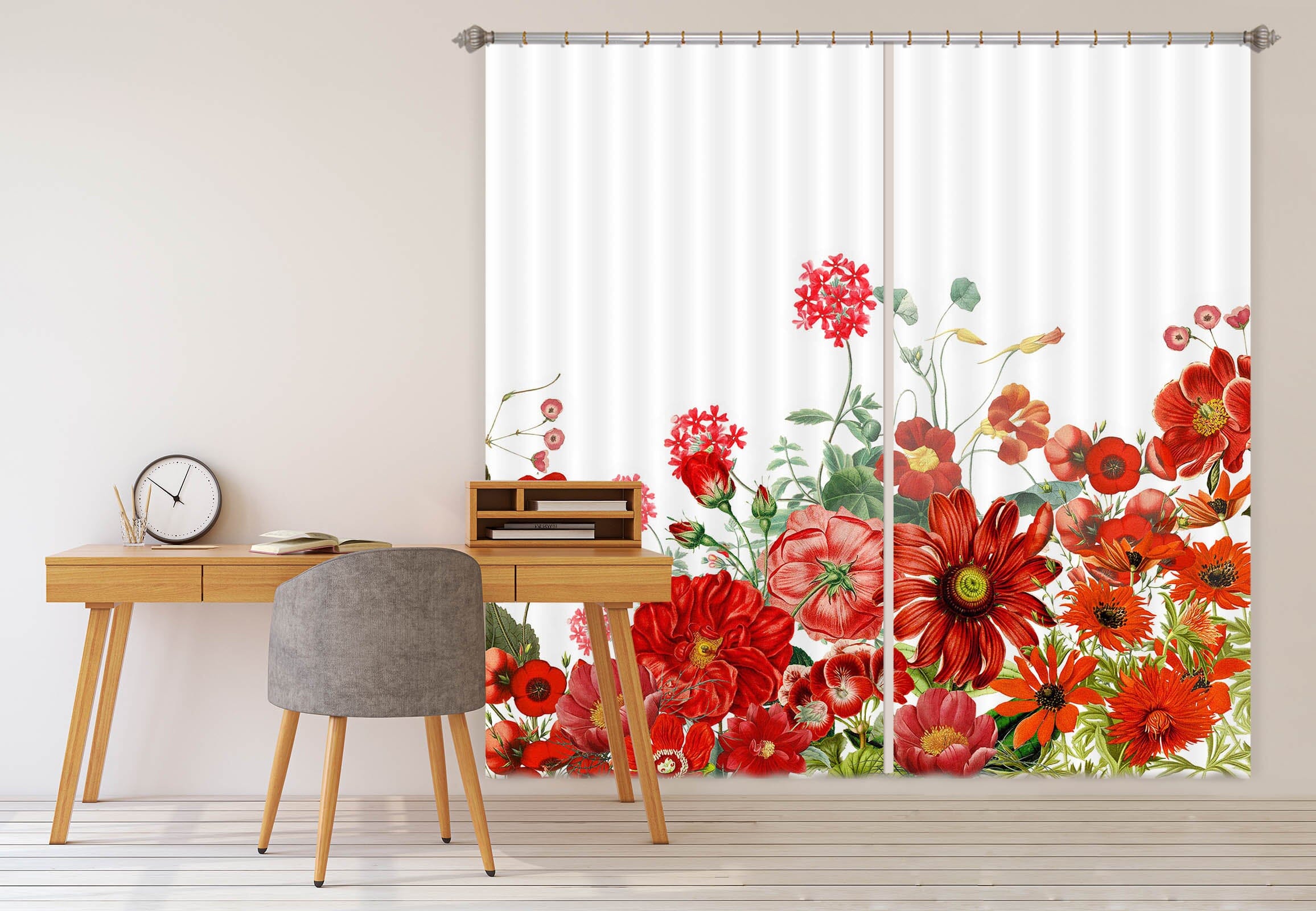 3D Red Chrysanthemum 211 Uta Naumann Curtain Curtains Drapes Curtains AJ Creativity Home