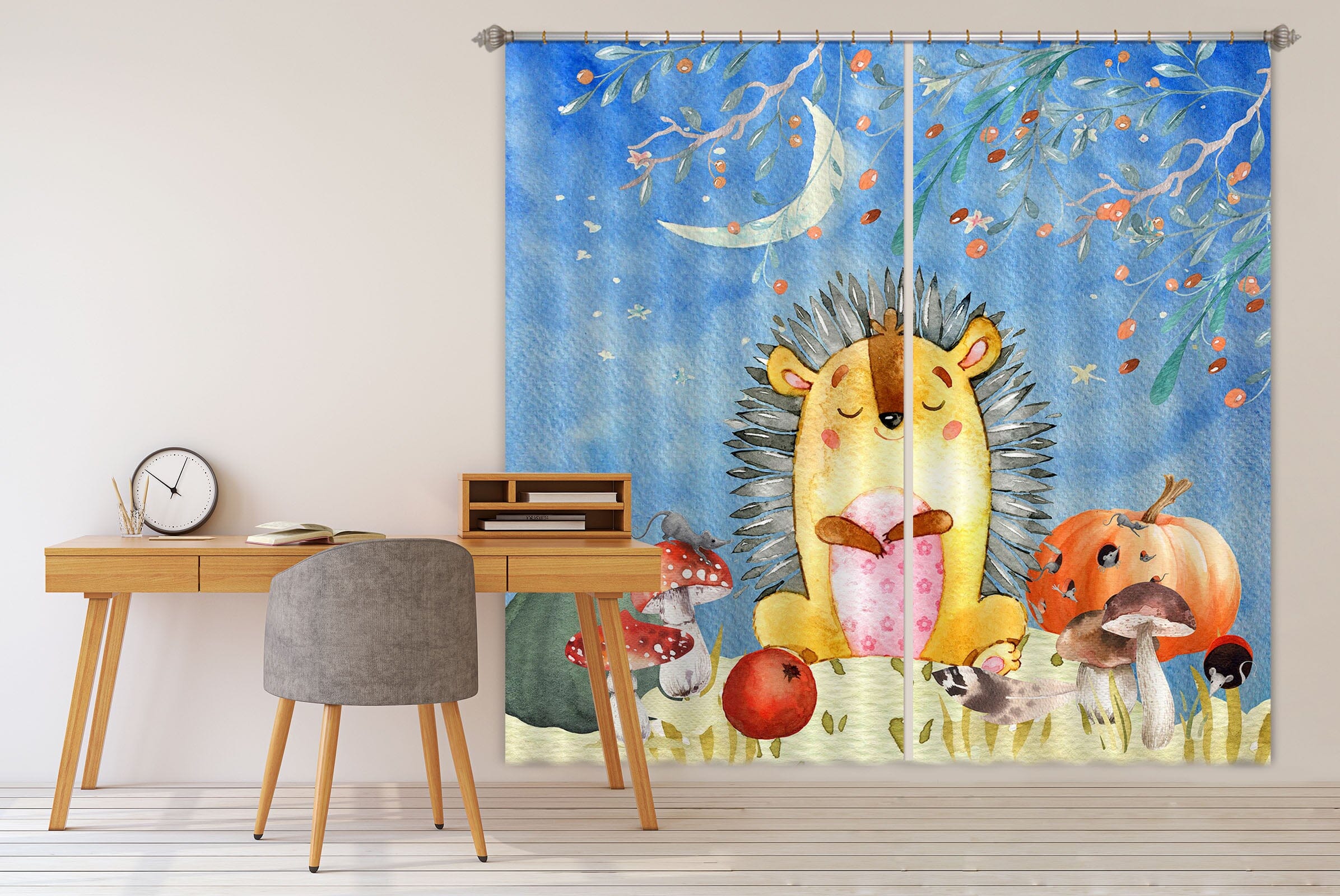 3D Moon Hedgehog 162 Uta Naumann Curtain Curtains Drapes Curtains AJ Creativity Home