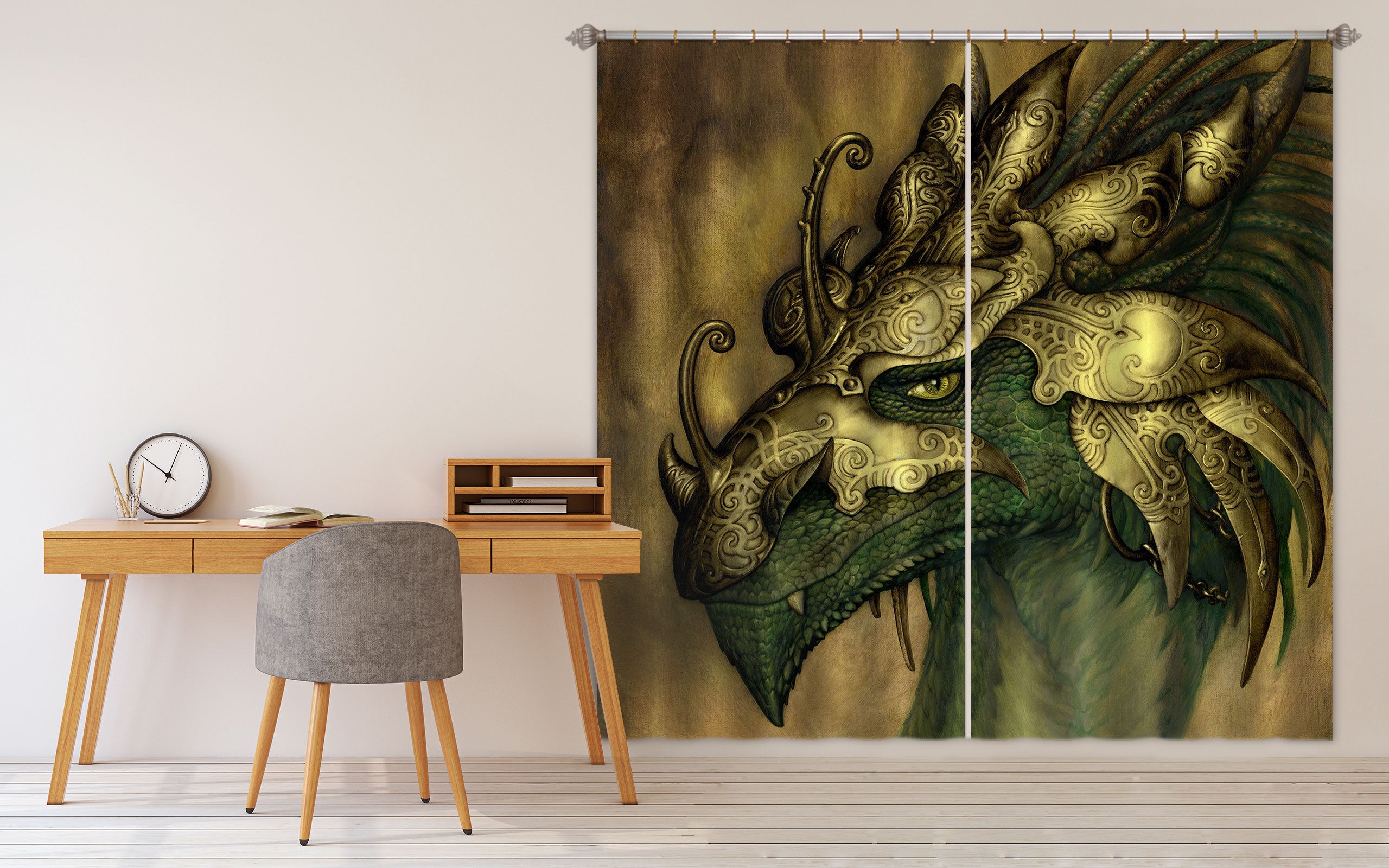 3D Dragon Head 8013 Ciruelo Curtain Curtains Drapes