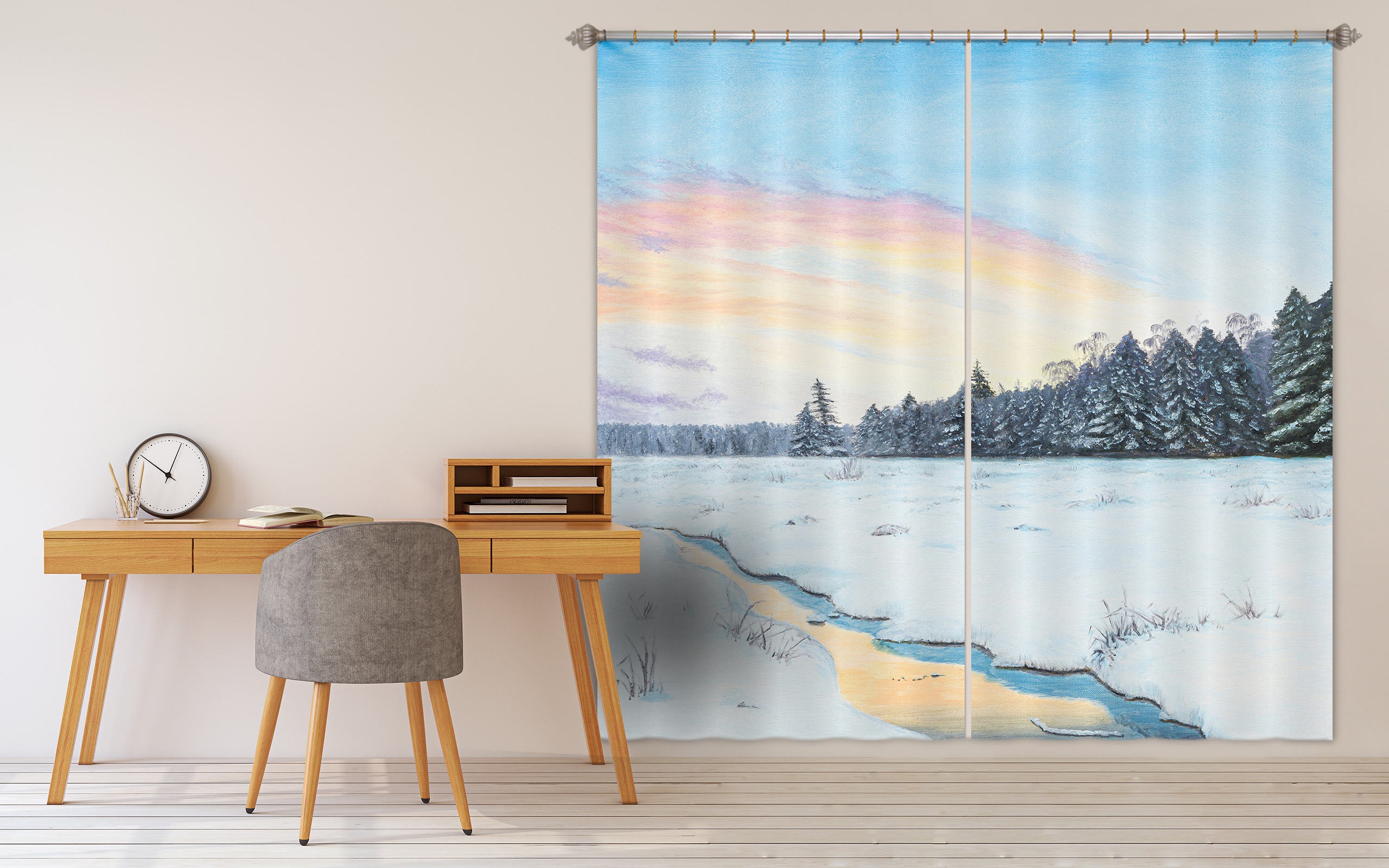 3D Snowfield Forest 1731 Marina Zotova Curtain Curtains Drapes