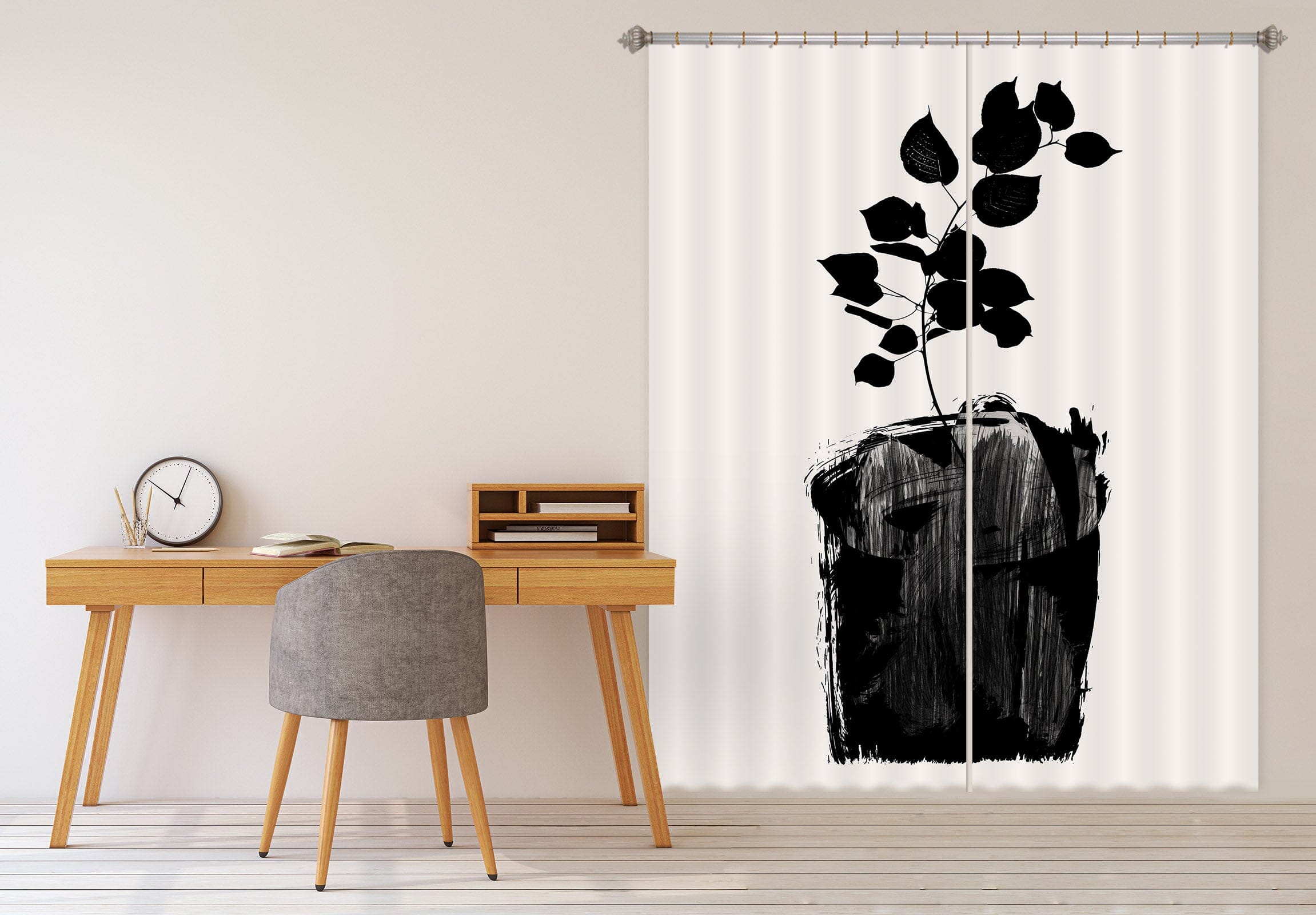 3D Black Leaves Growing 1106 Boris Draschoff Curtain Curtains Drapes Curtains AJ Creativity Home