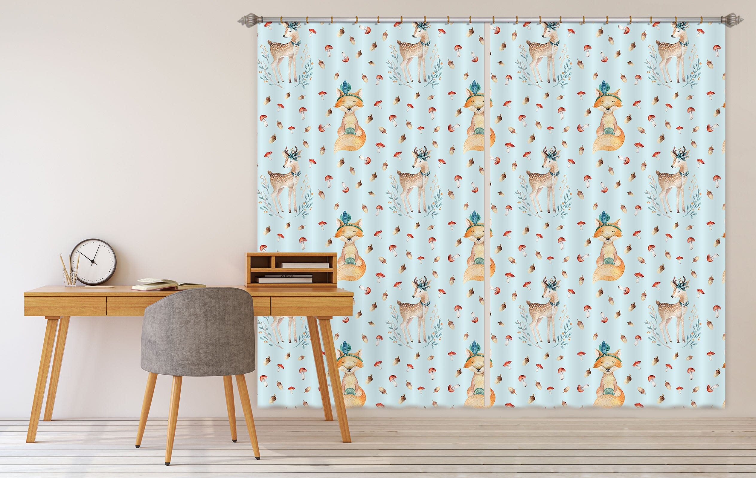 3D Fox Deer Feather 125 Uta Naumann Curtain Curtains Drapes Curtains AJ Creativity Home