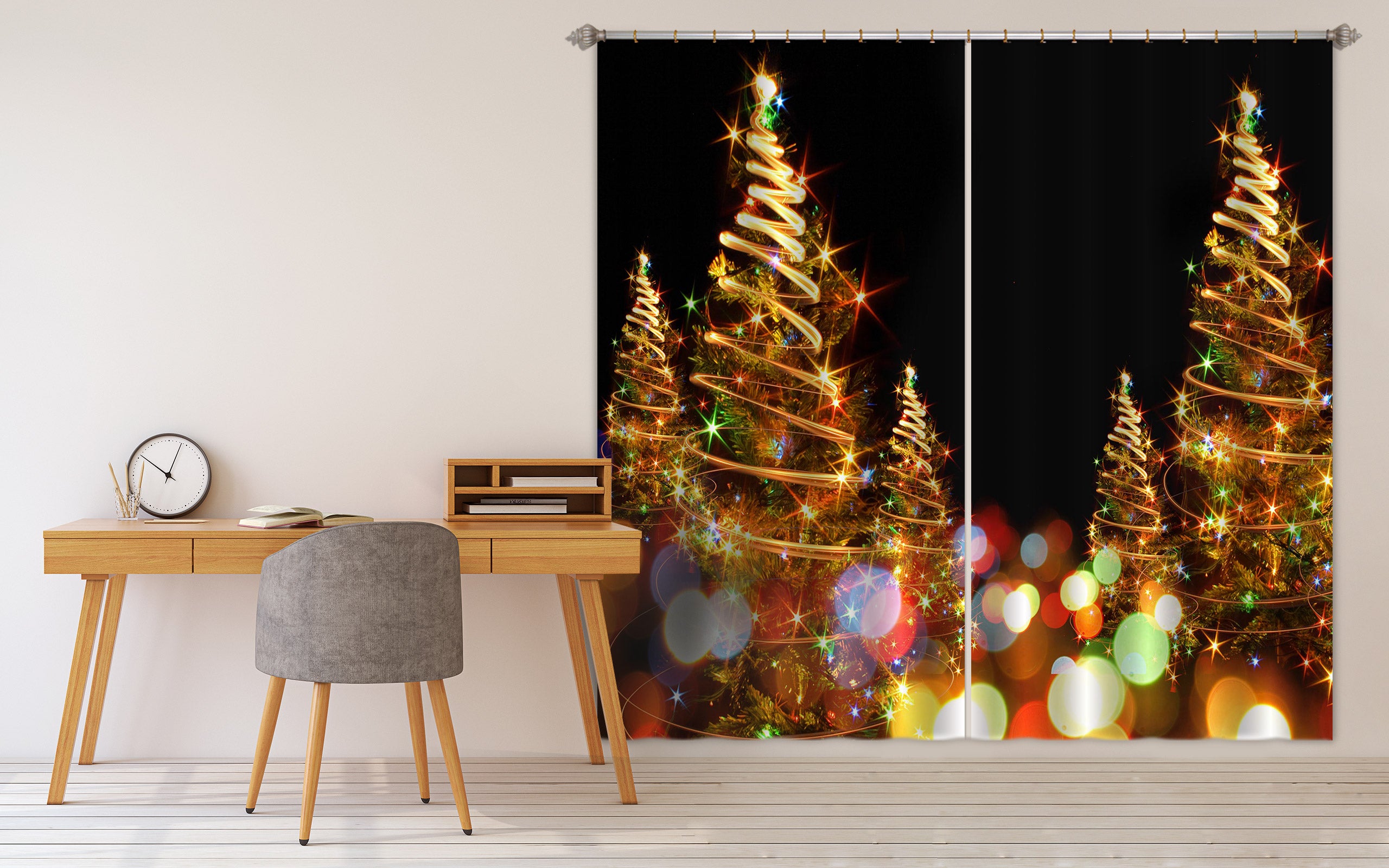 3D Tree Colored Lights 52006 Christmas Curtains Drapes Xmas