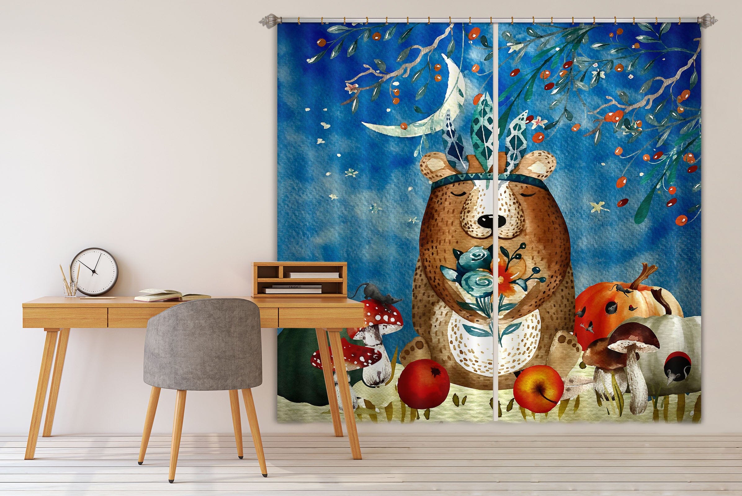 3D Bear Mushroom 171 Uta Naumann Curtain Curtains Drapes Curtains AJ Creativity Home
