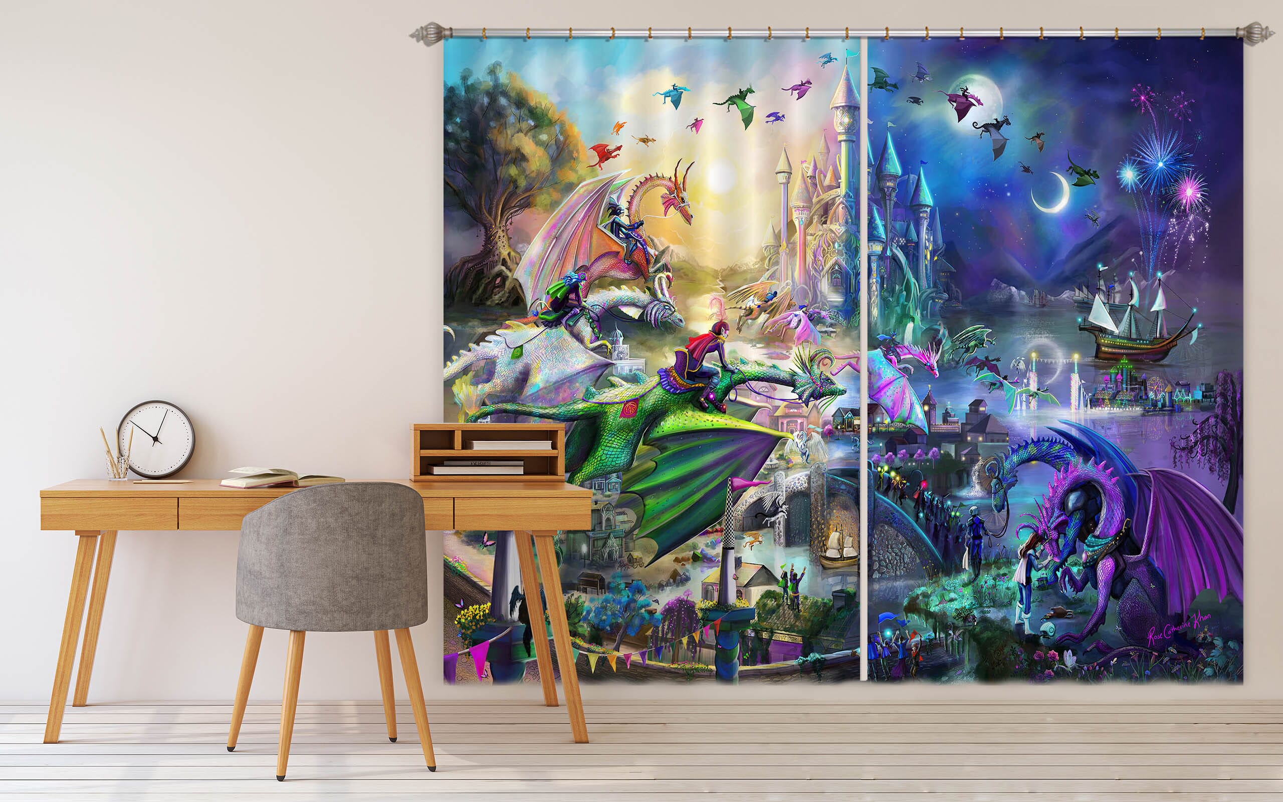 3D Wonderland 110 Rose Catherine Khan Curtain Curtains Drapes Curtains AJ Creativity Home