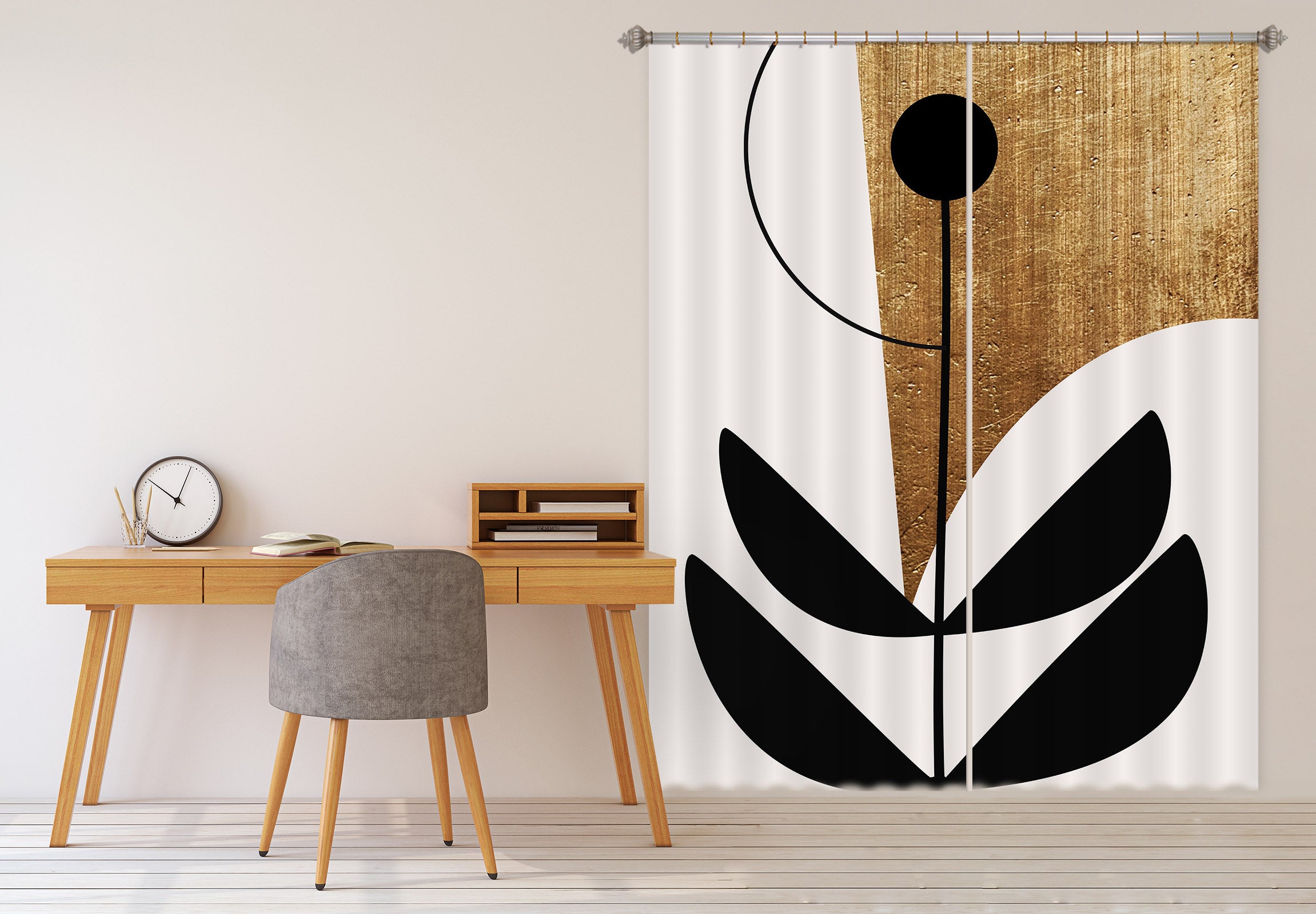 3D Abstract Golden 1089 Boris Draschoff Curtain Curtains Drapes