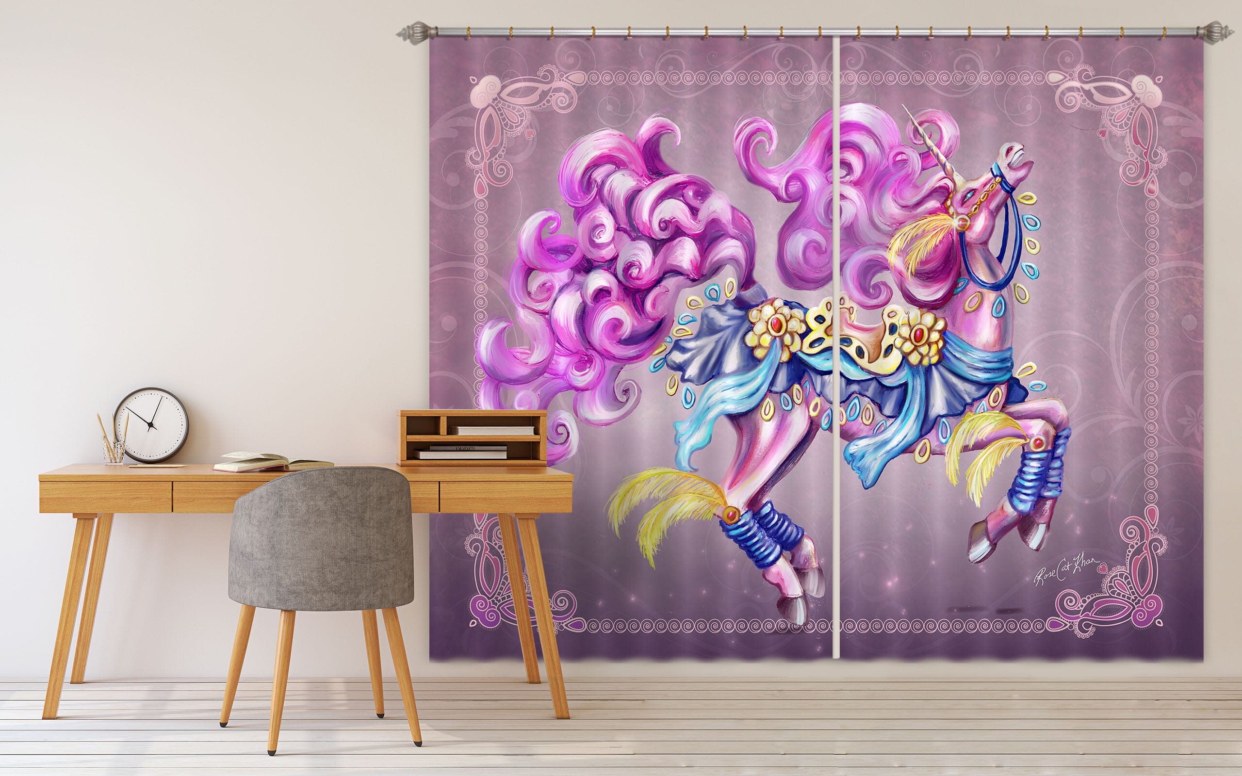 3D Purple Unicorn 115 Rose Catherine Khan Curtain Curtains Drapes Curtains AJ Creativity Home