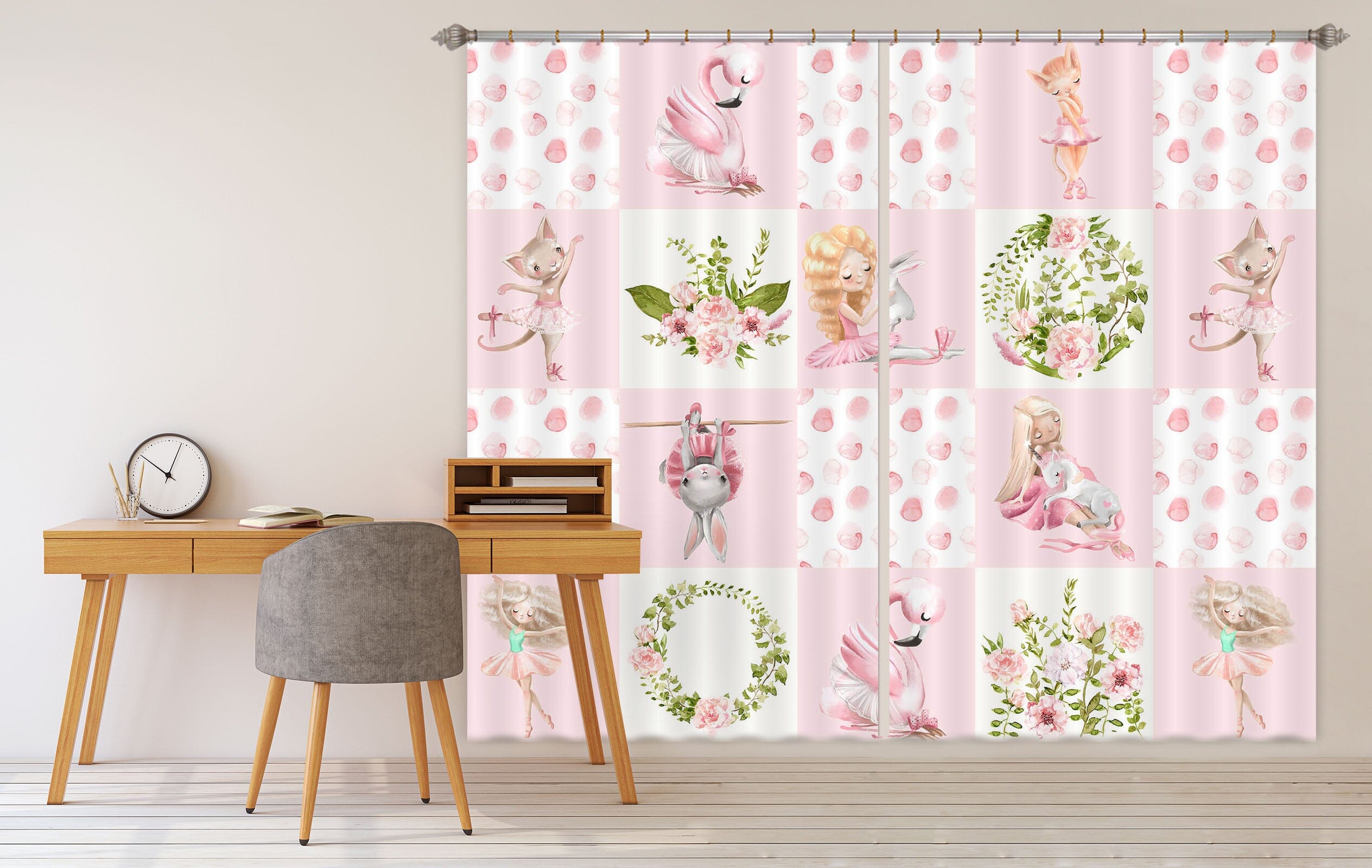 3D Rabbit Flamingo 118 Uta Naumann Curtain Curtains Drapes Curtains AJ Creativity Home