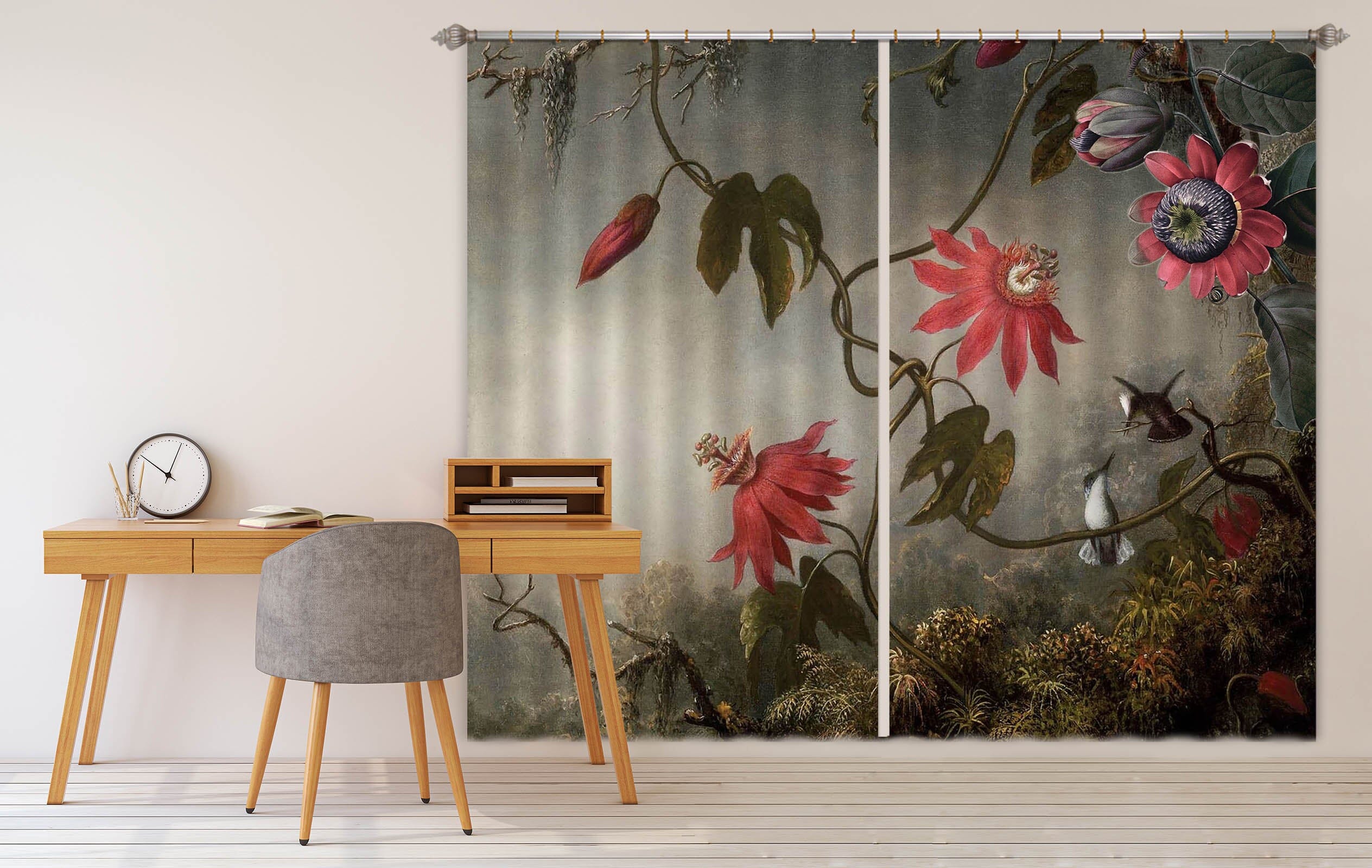 3D Red Flowers Bird 198 Uta Naumann Curtain Curtains Drapes Curtains AJ Creativity Home