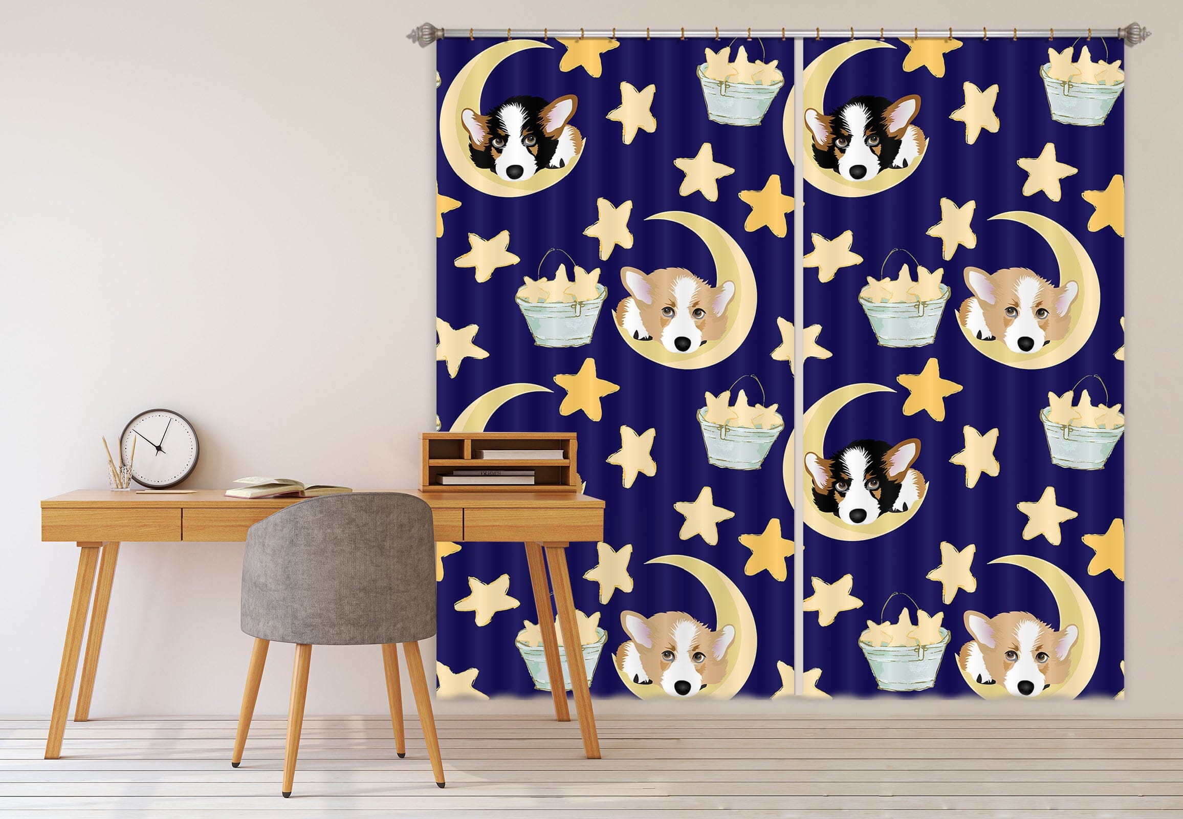 3D Star Moon Puppy 101 Uta Naumann Curtain Curtains Drapes Curtains AJ Creativity Home