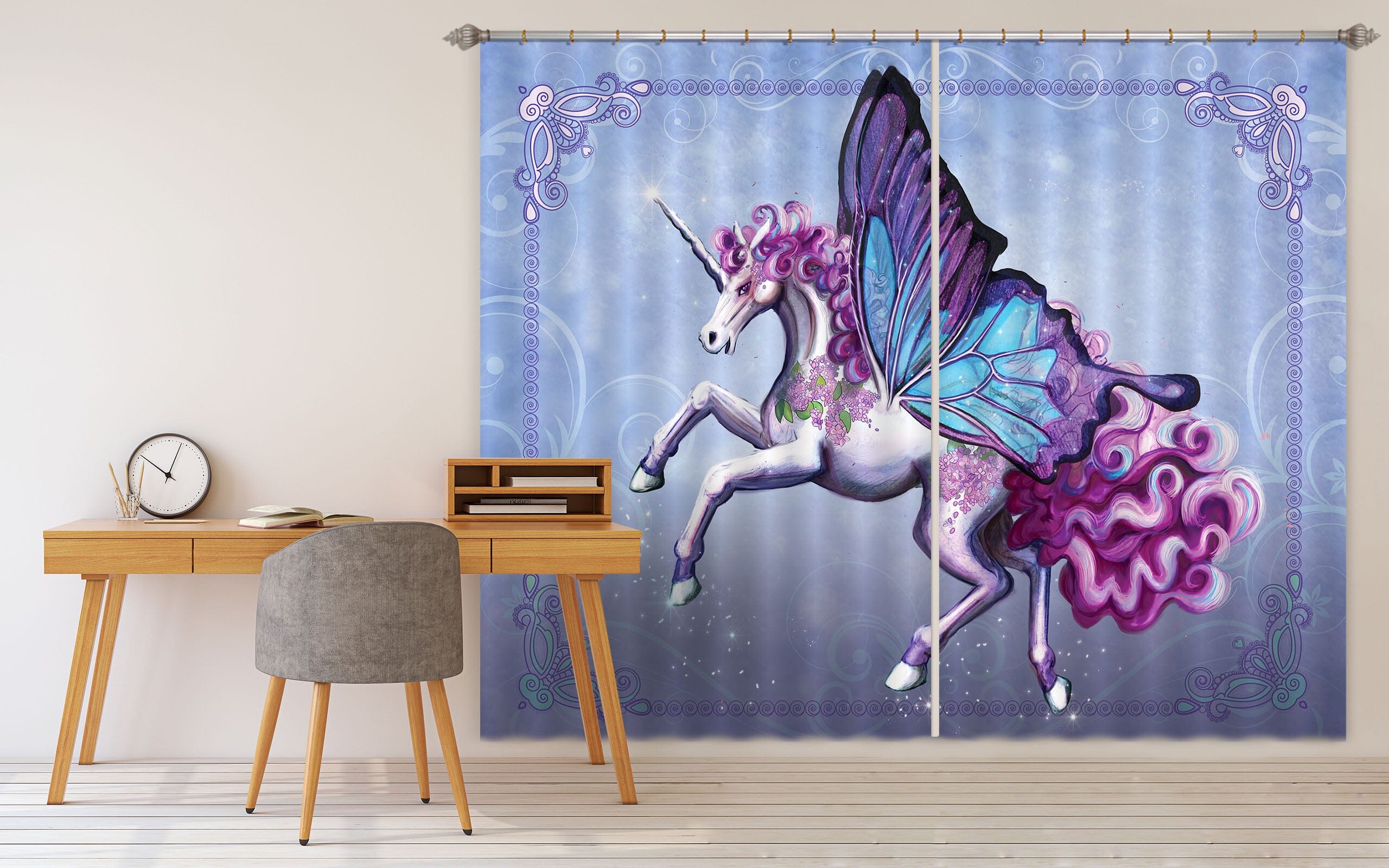 3D Wing Horse 104 Rose Catherine Khan Curtain Curtains Drapes Curtains AJ Creativity Home