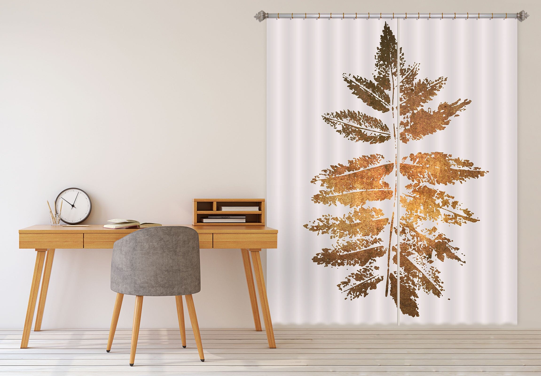 3D Golden Leaf Pattern 1093 Boris Draschoff Curtain Curtains Drapes Curtains AJ Creativity Home