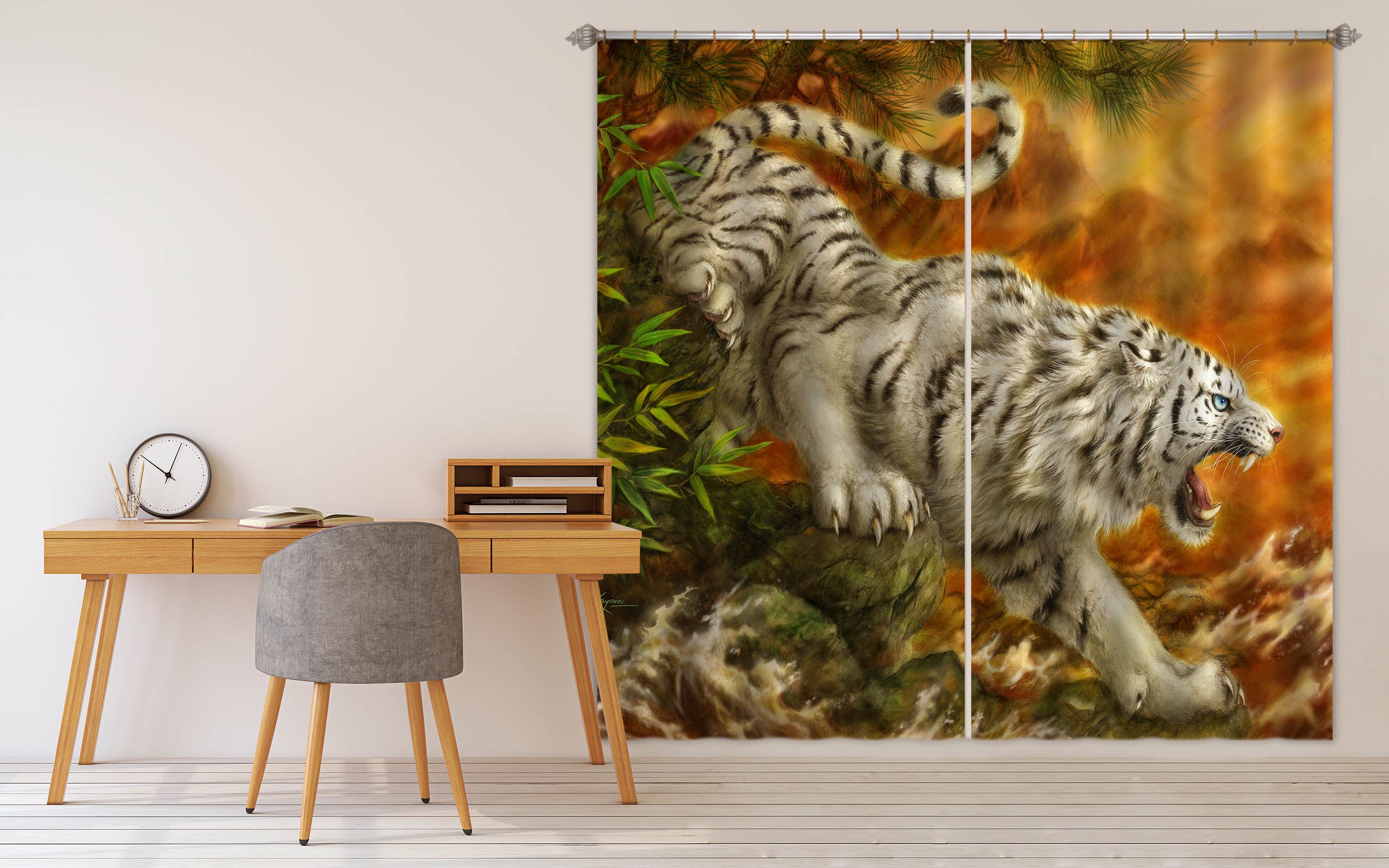 3D Hand Drawn Tiger 9090 Kayomi Harai Curtain Curtains Drapes