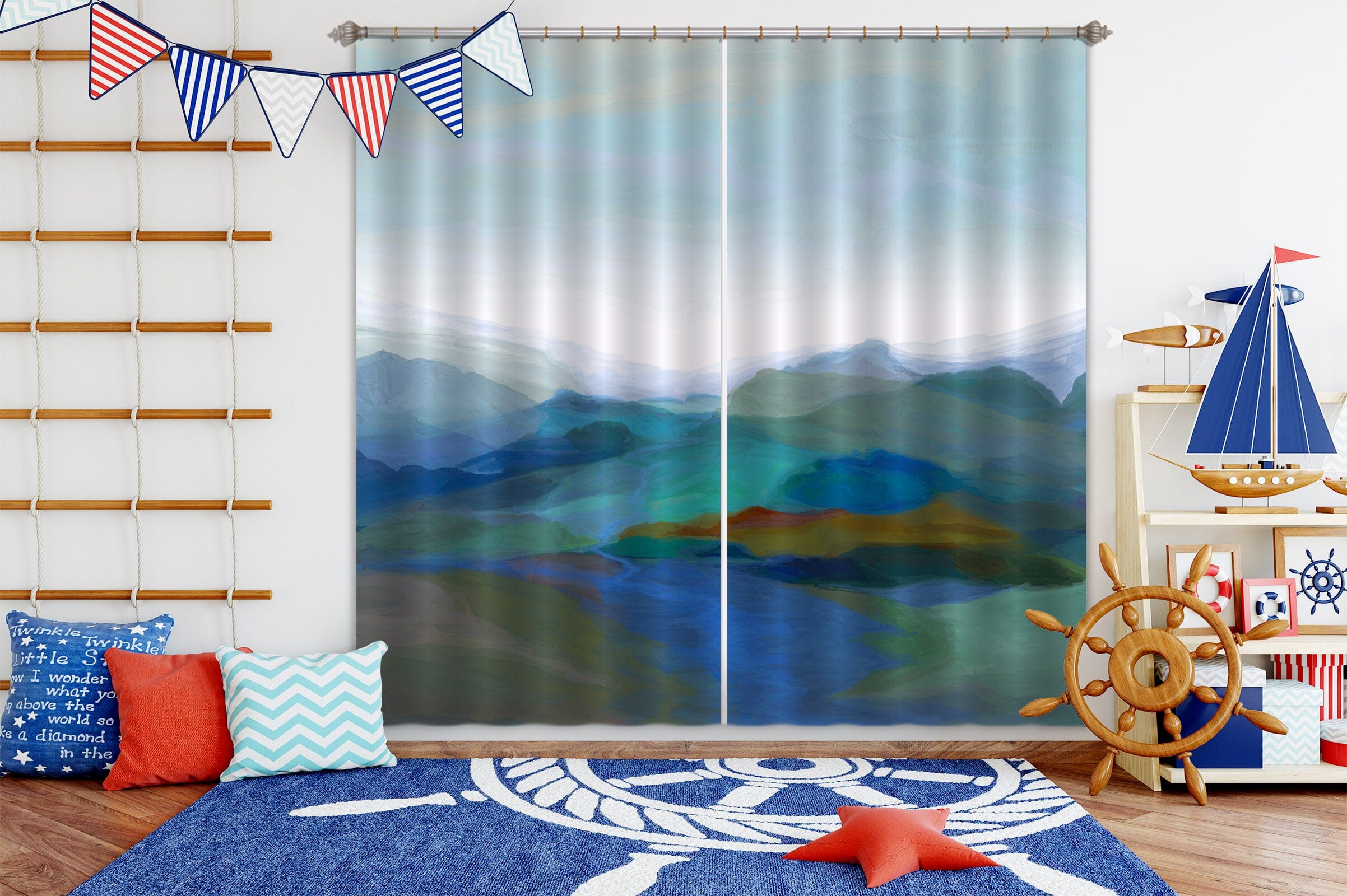 3D Dark Green Mountains 059 Michael Tienhaara Curtain Curtains Drapes Curtains AJ Creativity Home