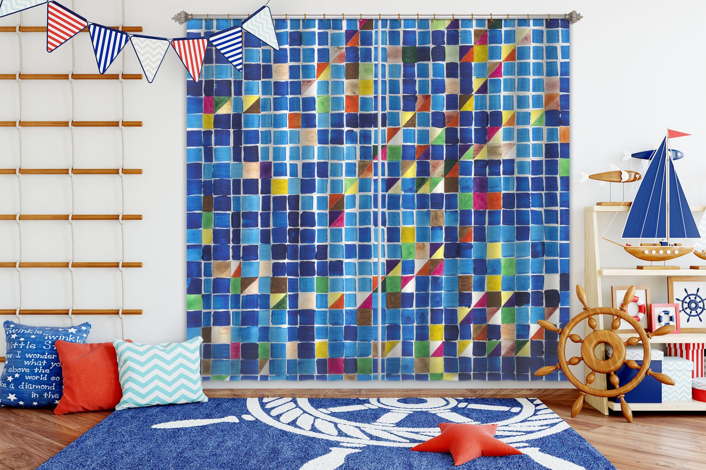 3D Blue Square 278 Allan P. Friedlander Curtain Curtains Drapes Curtains AJ Creativity Home