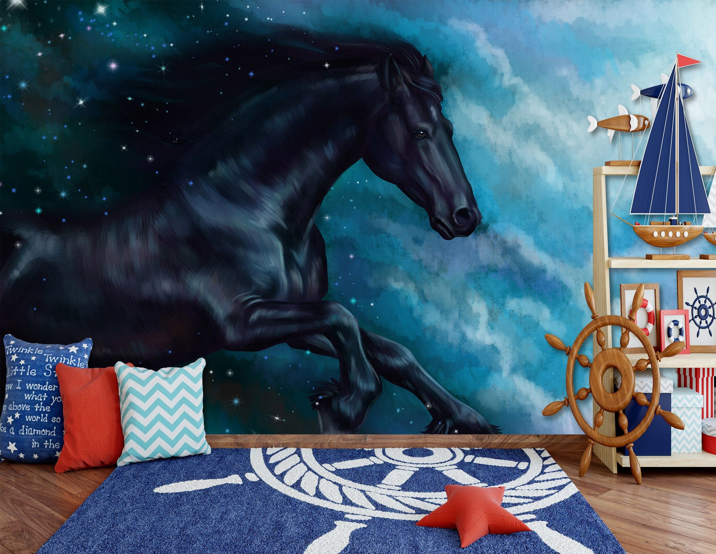 3D Stars Black Horse 290 Wall Murals Wallpaper AJ Wallpaper 2