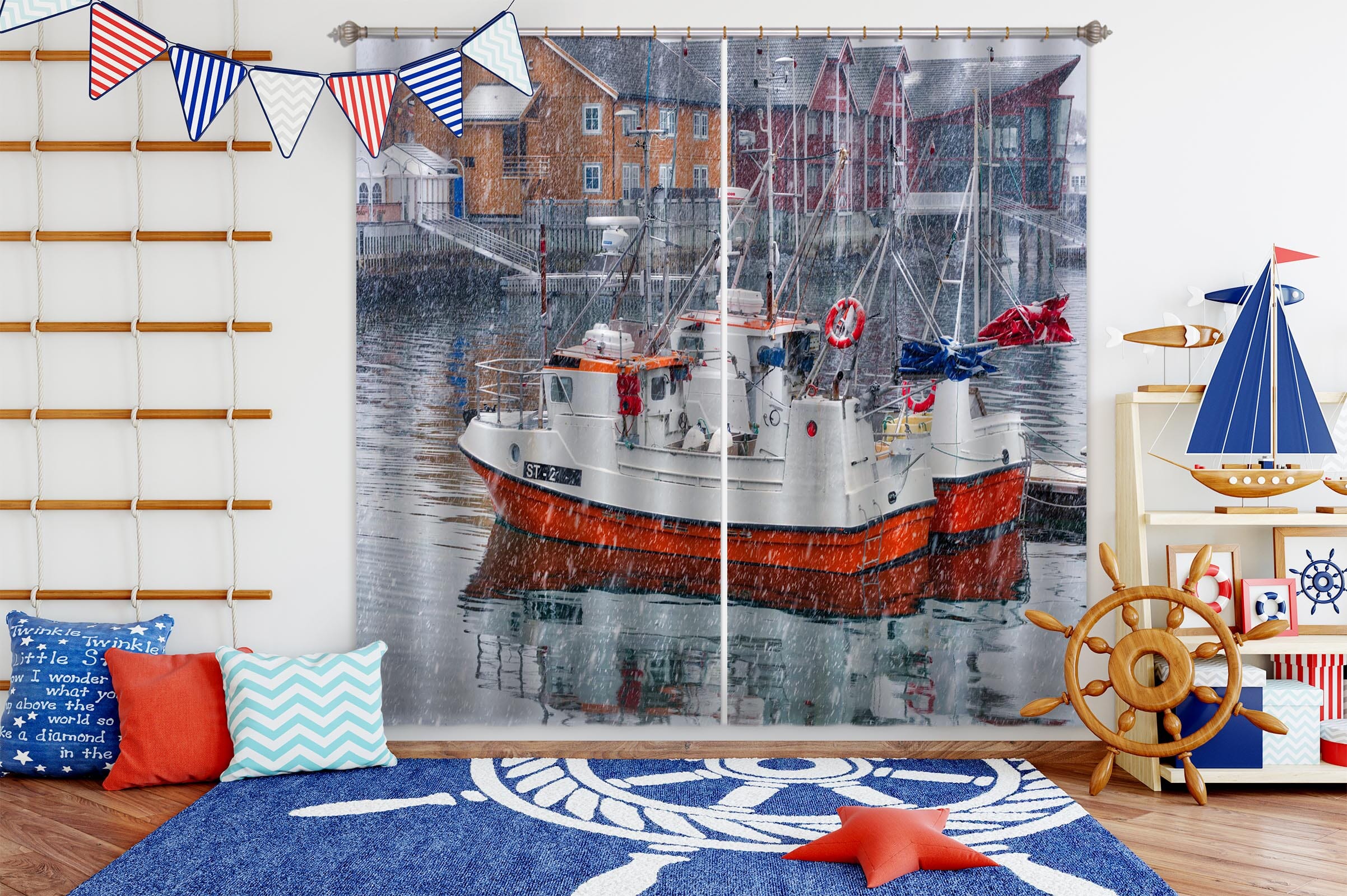 3D River Ship 045 Marco Carmassi Curtain Curtains Drapes Curtains AJ Creativity Home