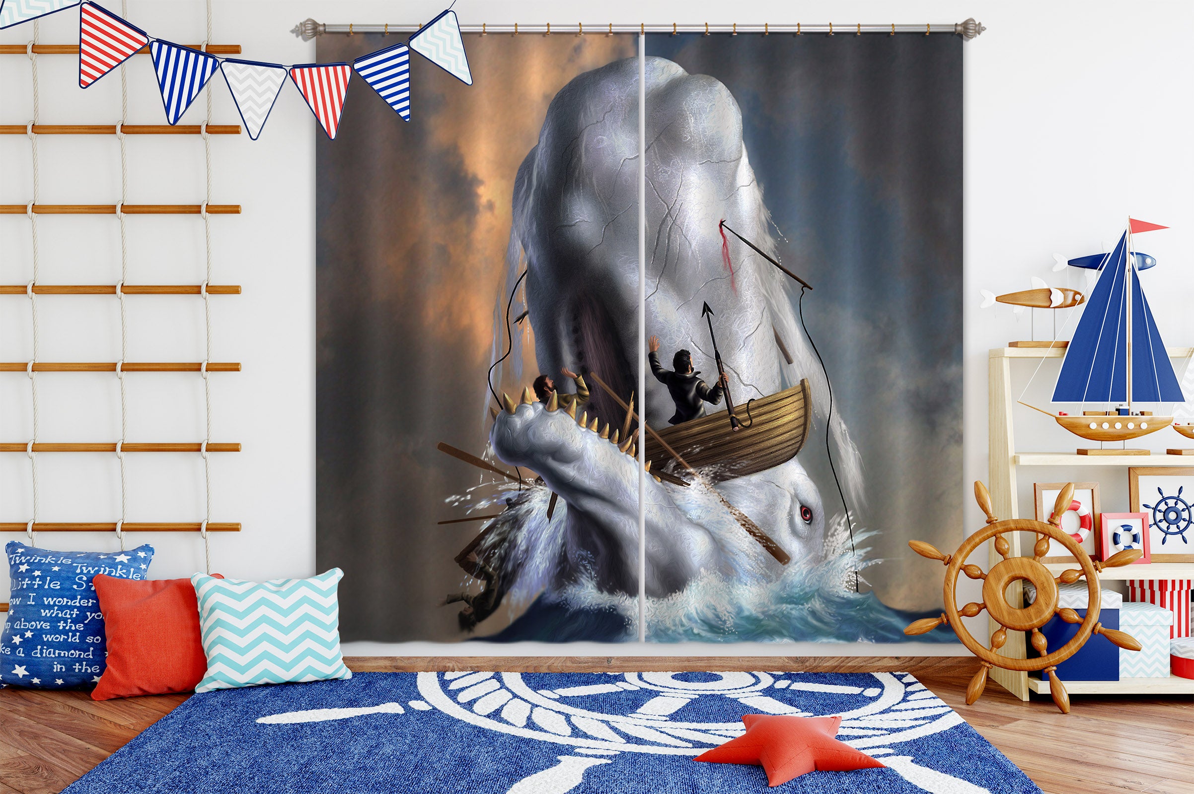 3D Sea Wave Boat 86084 Jerry LoFaro Curtain Curtains Drapes