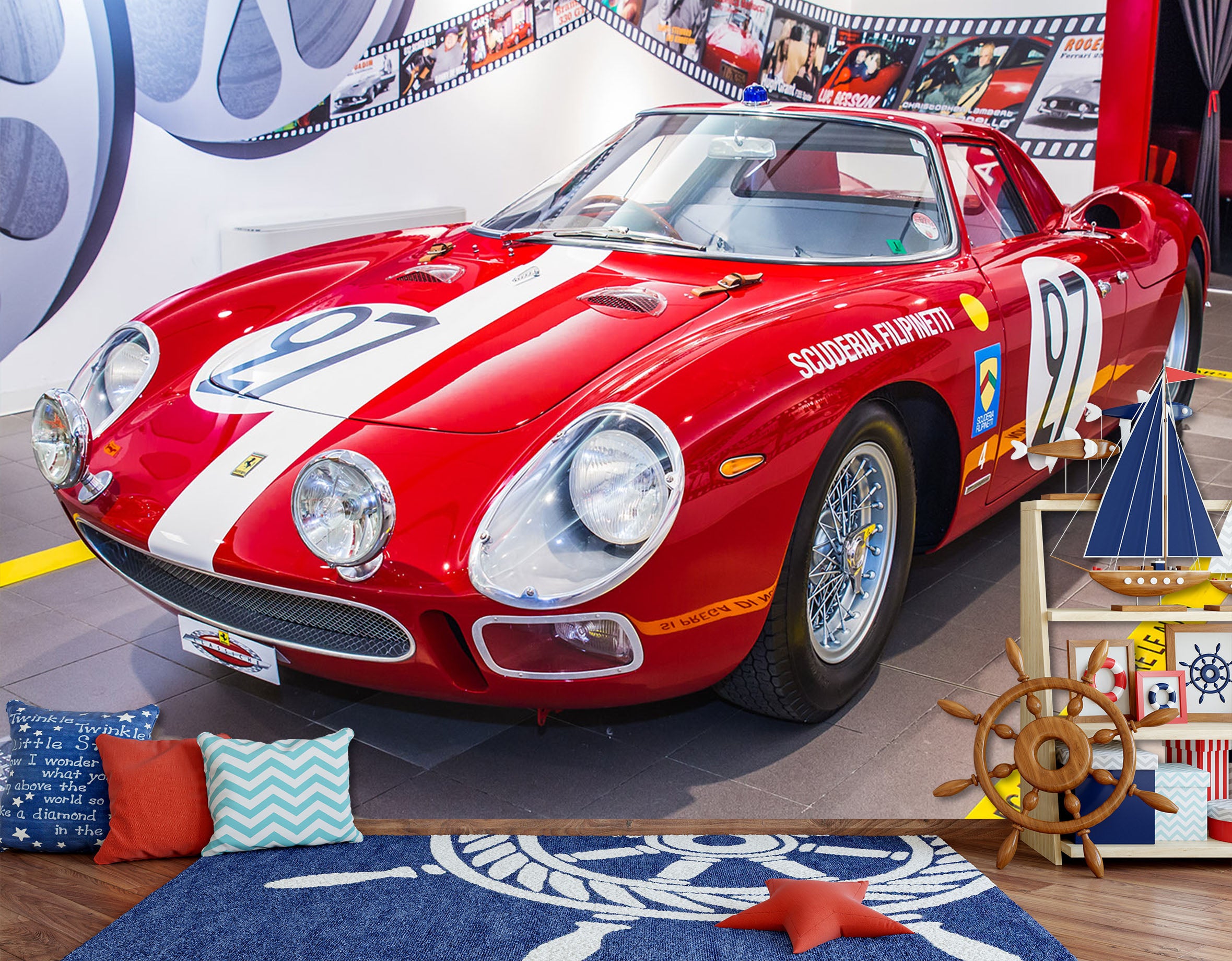 3D Red Racing Car 335 Vehicle Wall Murals