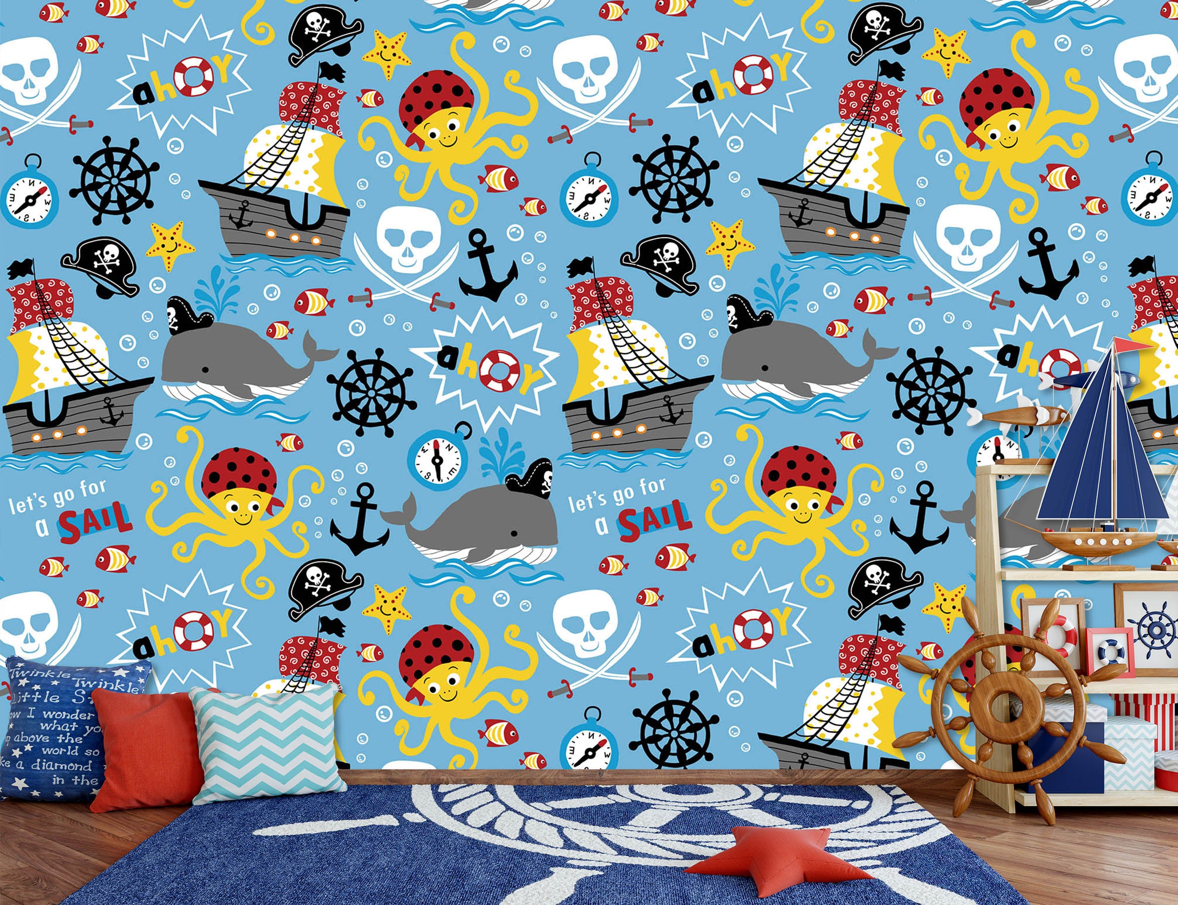 3D Sailboat Octopus Whale 58005 Wall Murals