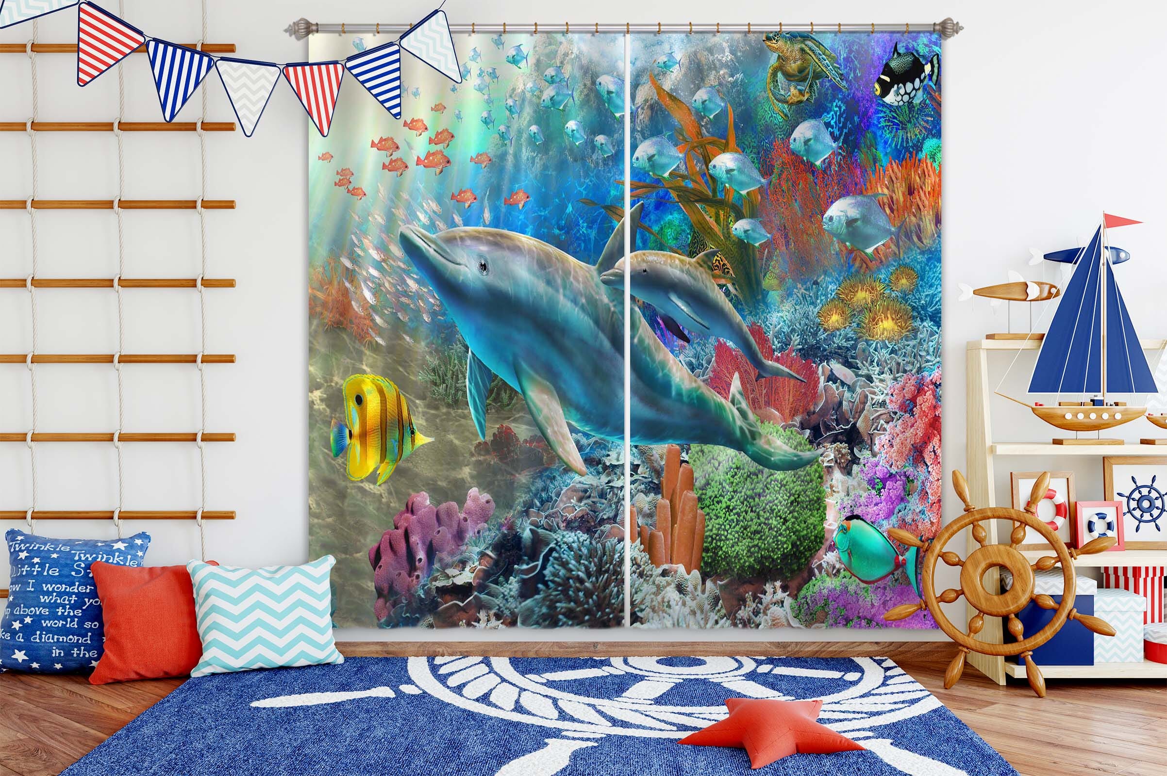 3D Cute Fish 052 Adrian Chesterman Curtain Curtains Drapes Curtains AJ Creativity Home