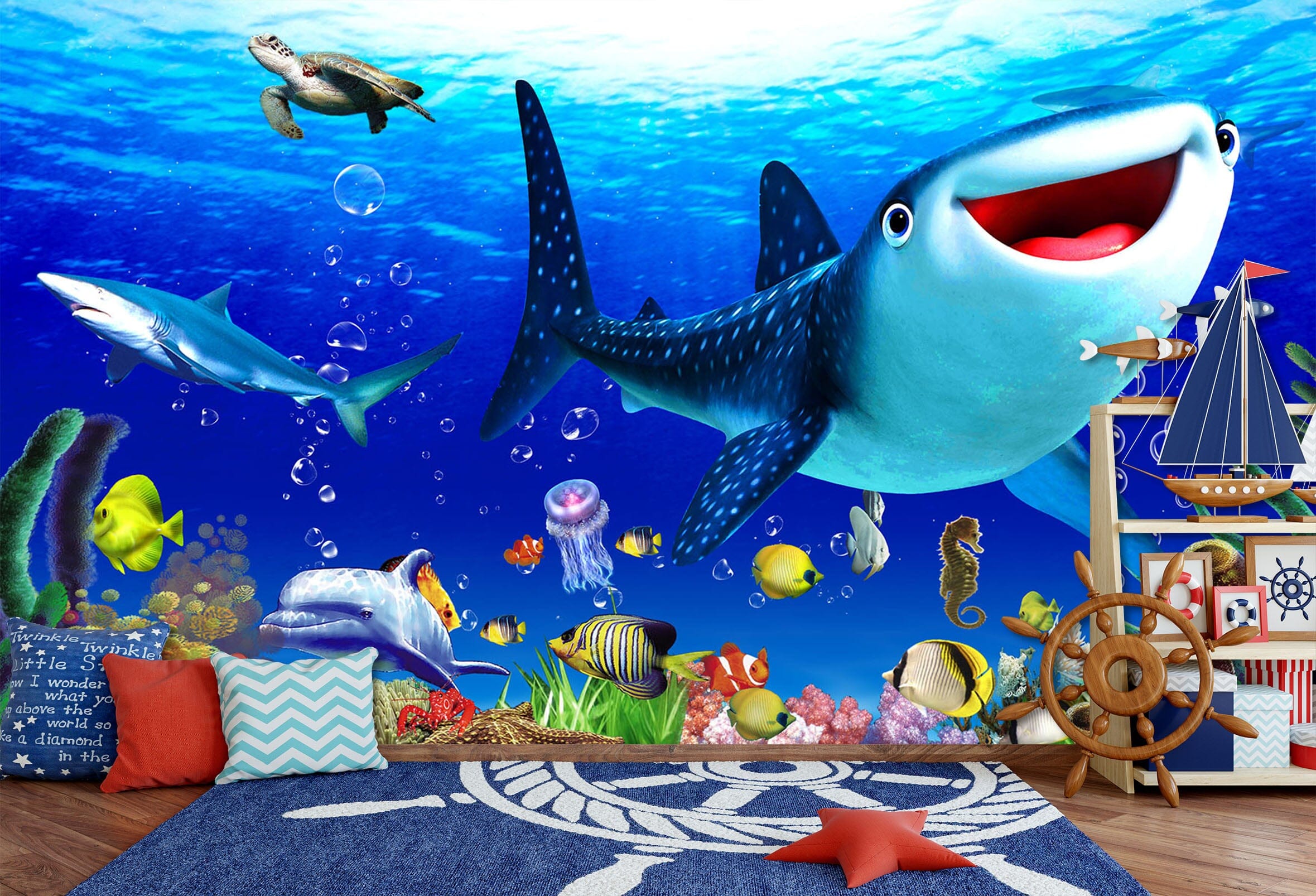 3D Shark Dolphin 196 Wall Murals Wallpaper AJ Wallpaper 2