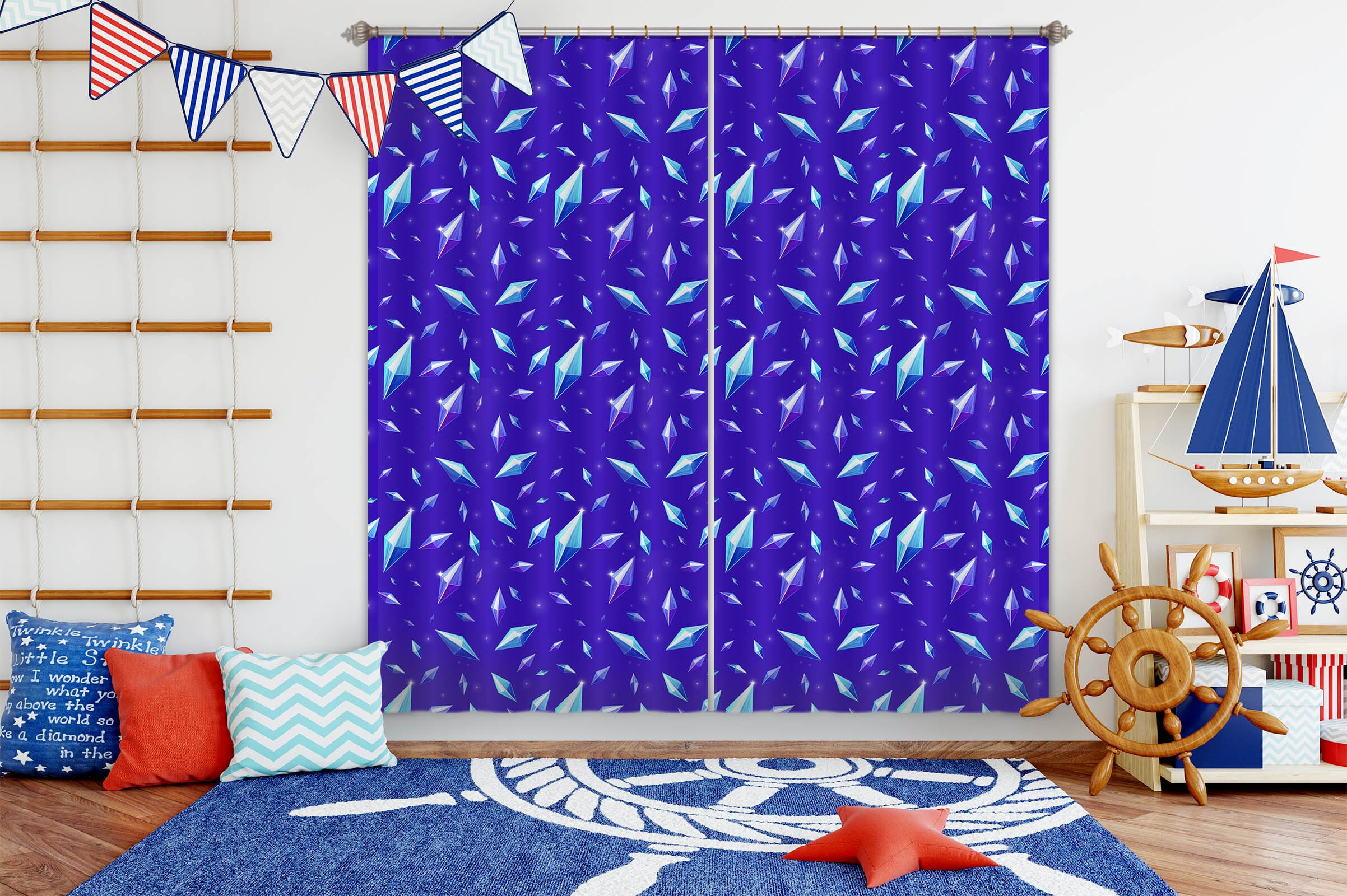 3D Blue Starlight 107 Rose Catherine Khan Curtain Curtains Drapes Curtains AJ Creativity Home