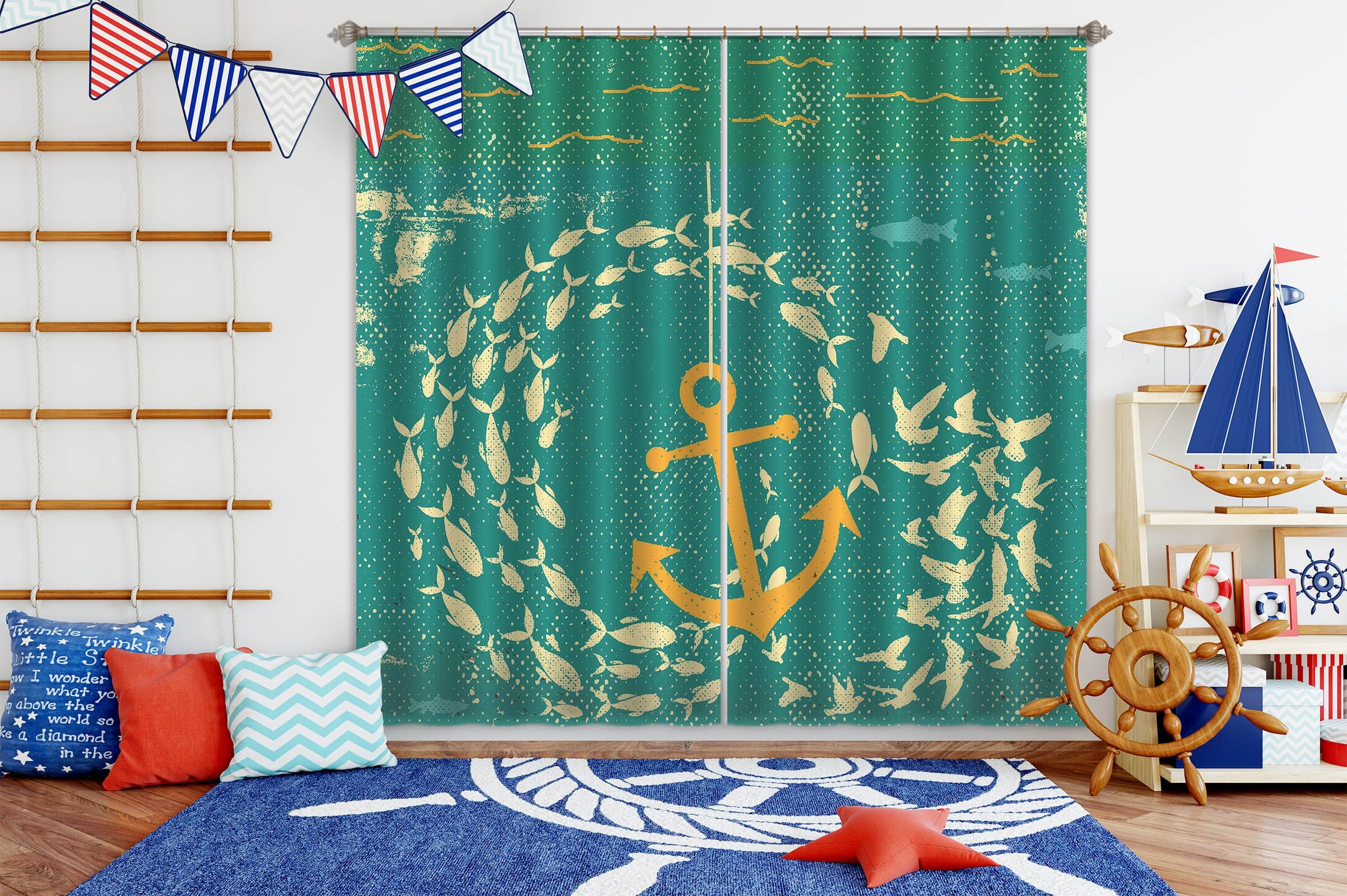 3D School Of Fish 046 Showdeer Curtain Curtains Drapes Curtains AJ Creativity Home
