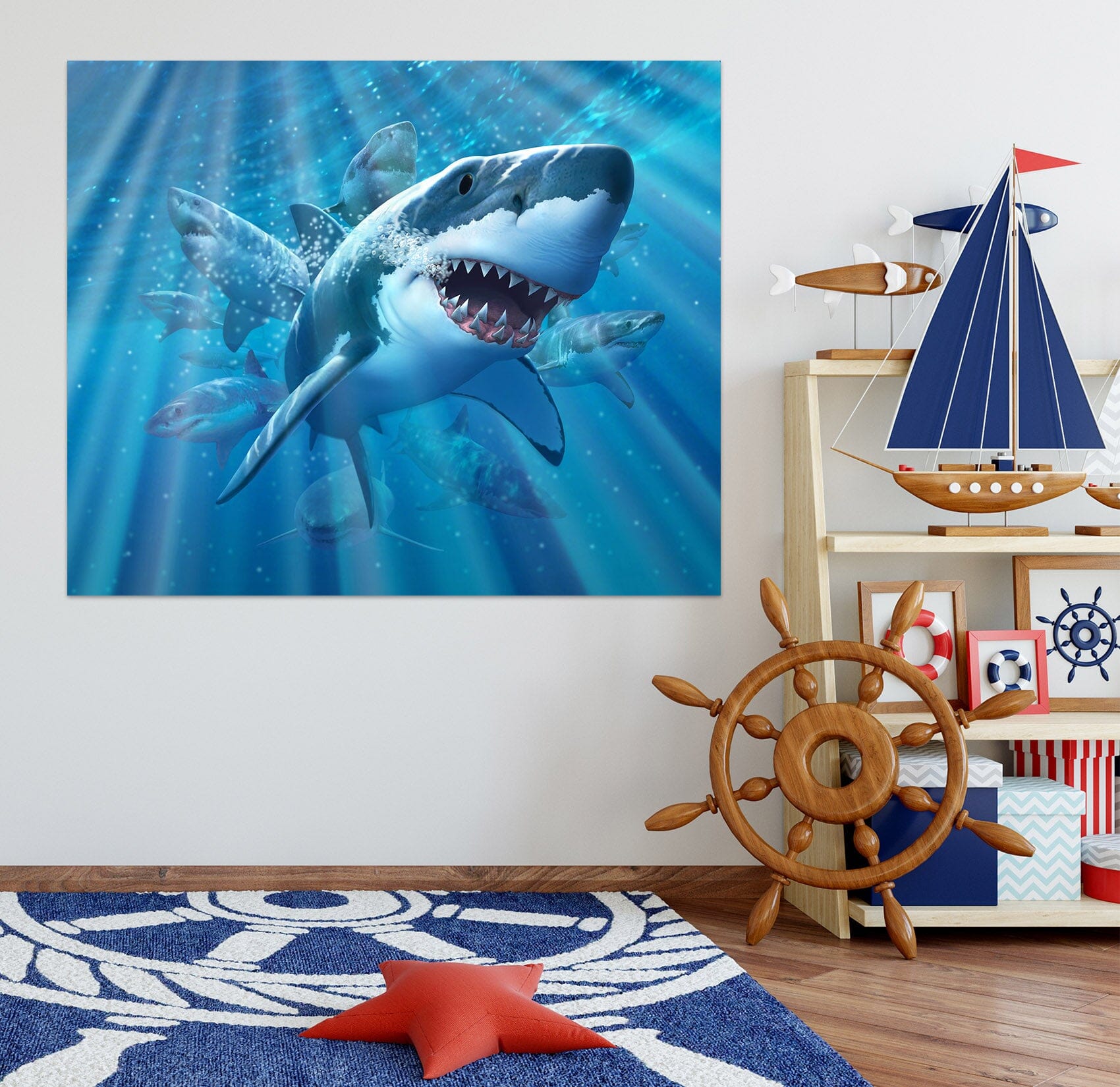 3D Deep Sea Shark 001 Jerry LoFaro Wall Sticker Wallpaper AJ Wallpaper 2