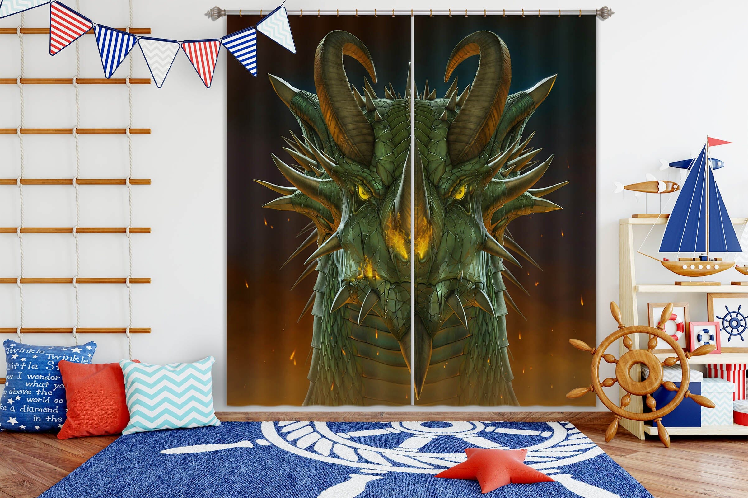 3D Dragon Portrait 034 Vincent Hie Curtain Curtains Drapes Curtains AJ Creativity Home